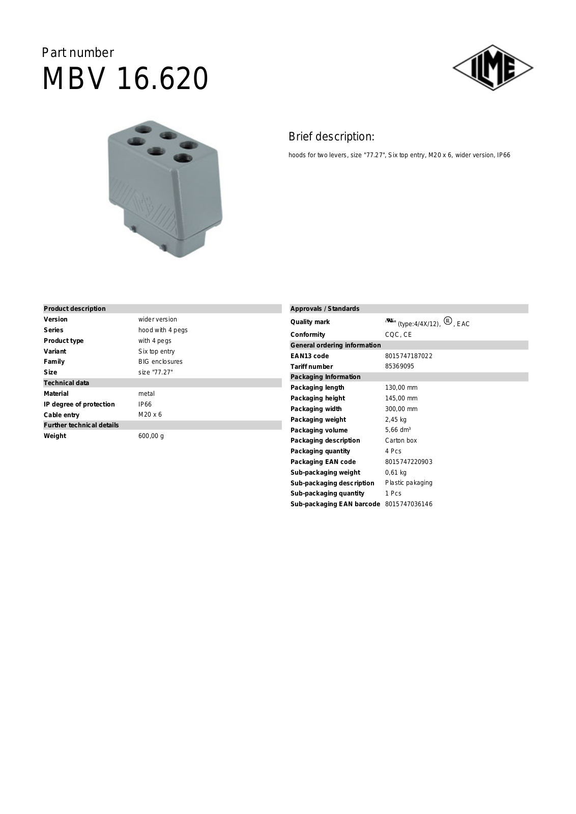 ILME MBV-16.620 Data Sheet