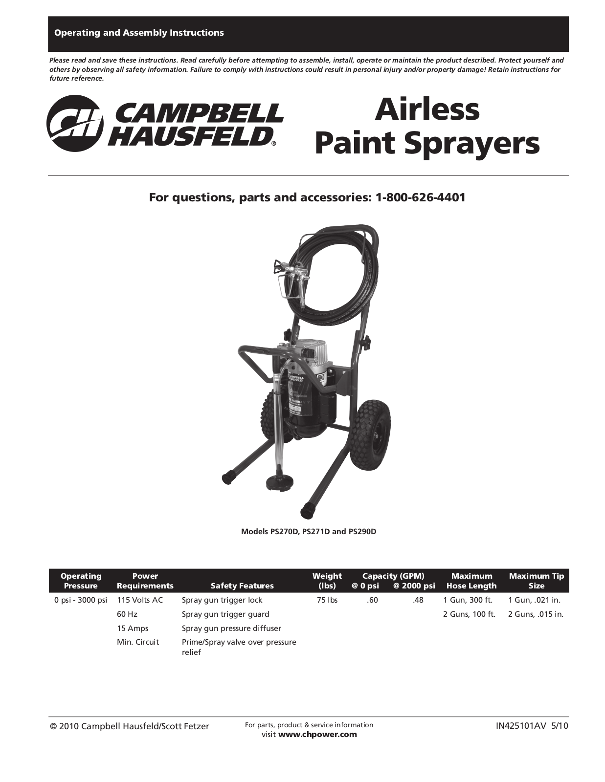 Campbell Hausfeld PS290D, PS270D, IN425101AV, PS271D User Manual