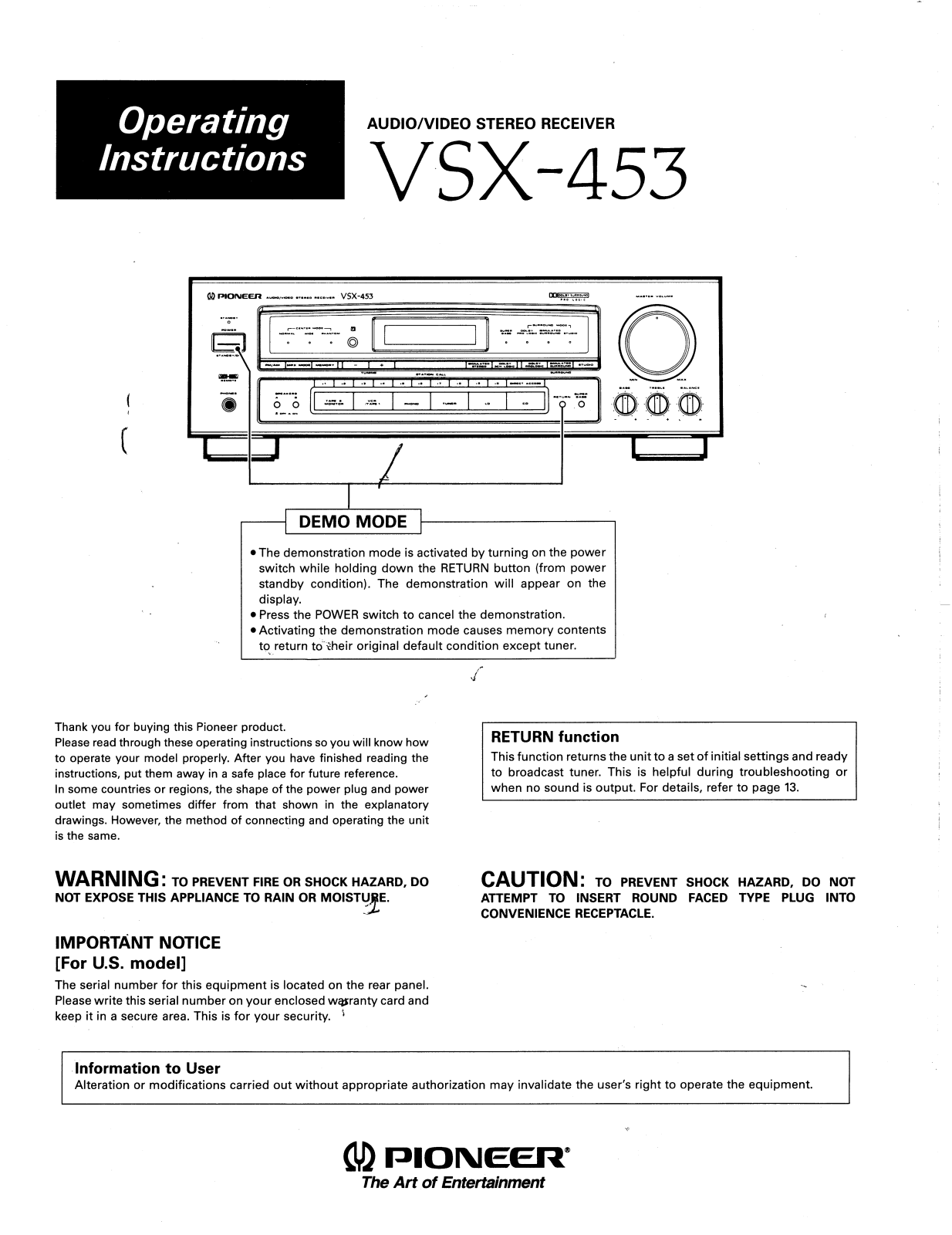 Pioneer VSX-453 Owners manual