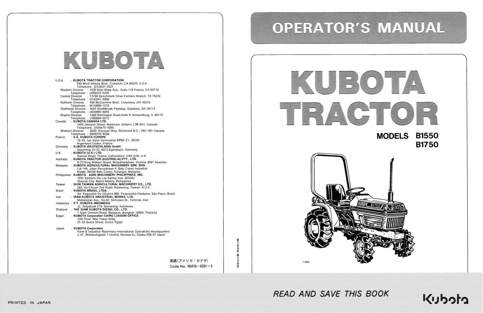 Kubota B1550, B1750 Operators Manual