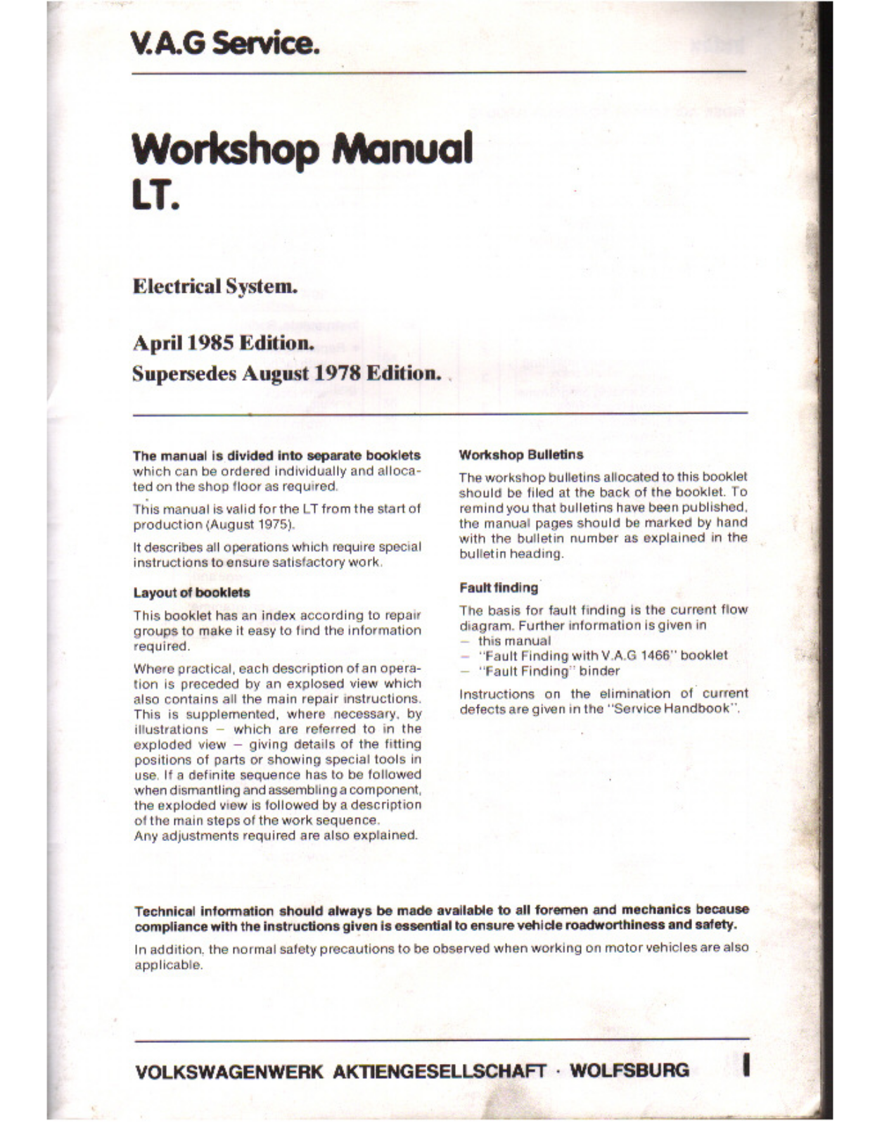 Volkswagen LT 1985 User Manual