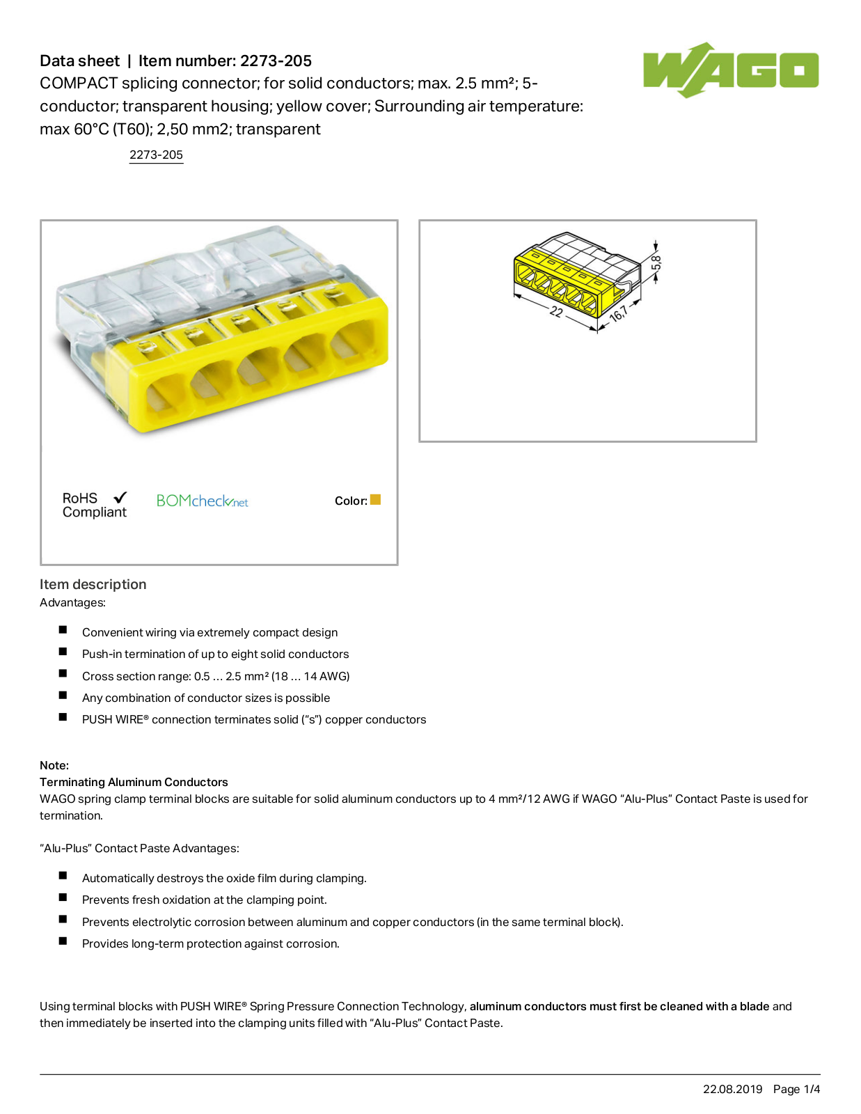 Wago 2273-205 Data Sheet