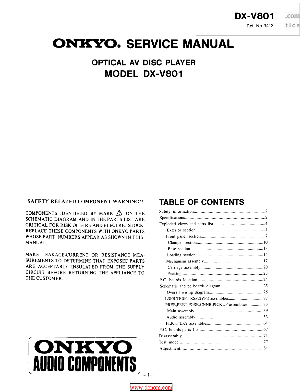 Onkyo DXV-801 Service manual