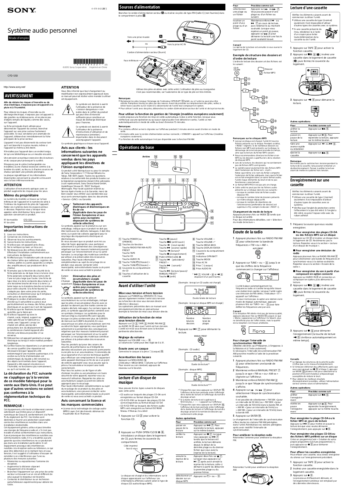 Sony CFD-S50 User guide