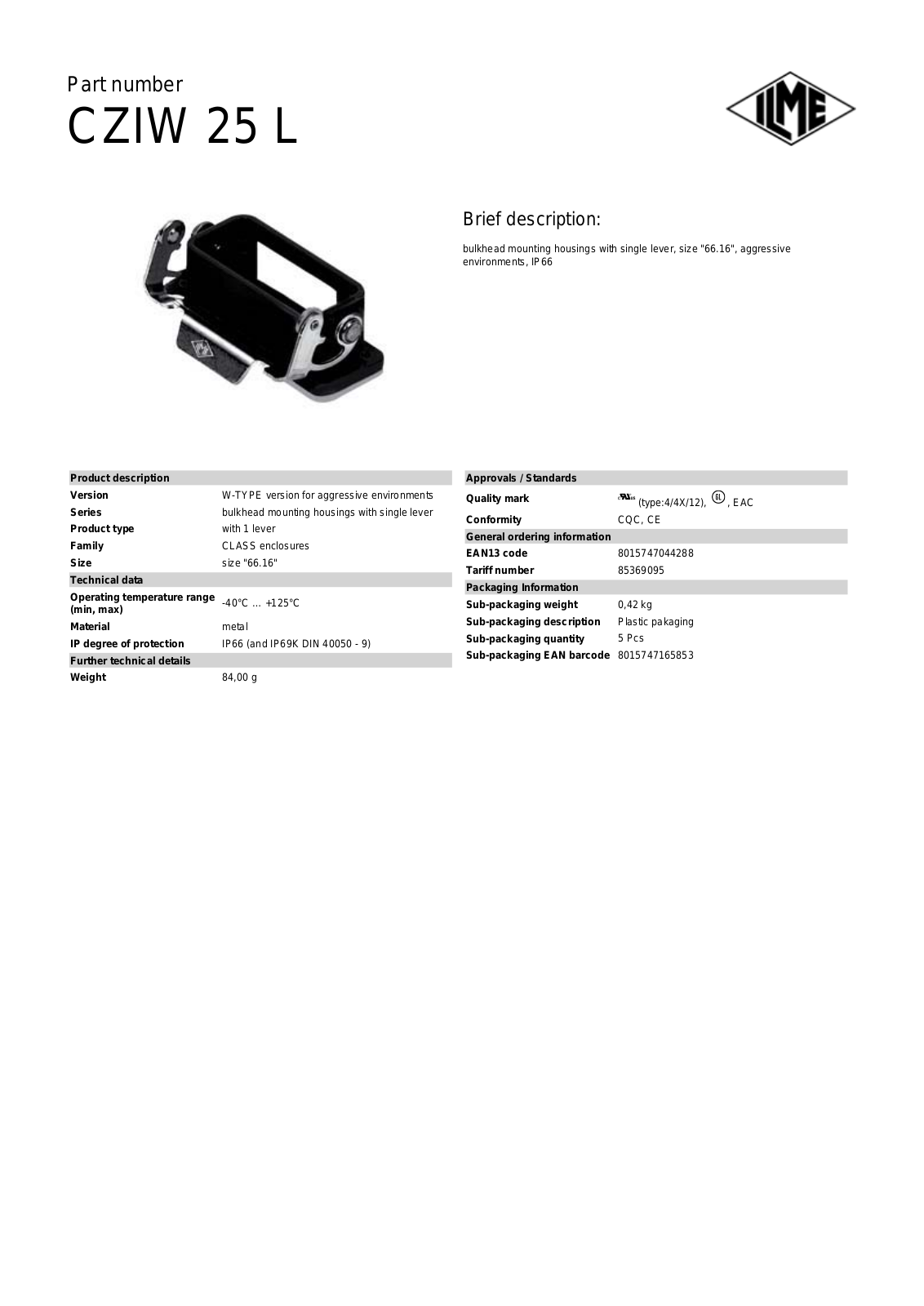 ILME CZIW-25L Data Sheet