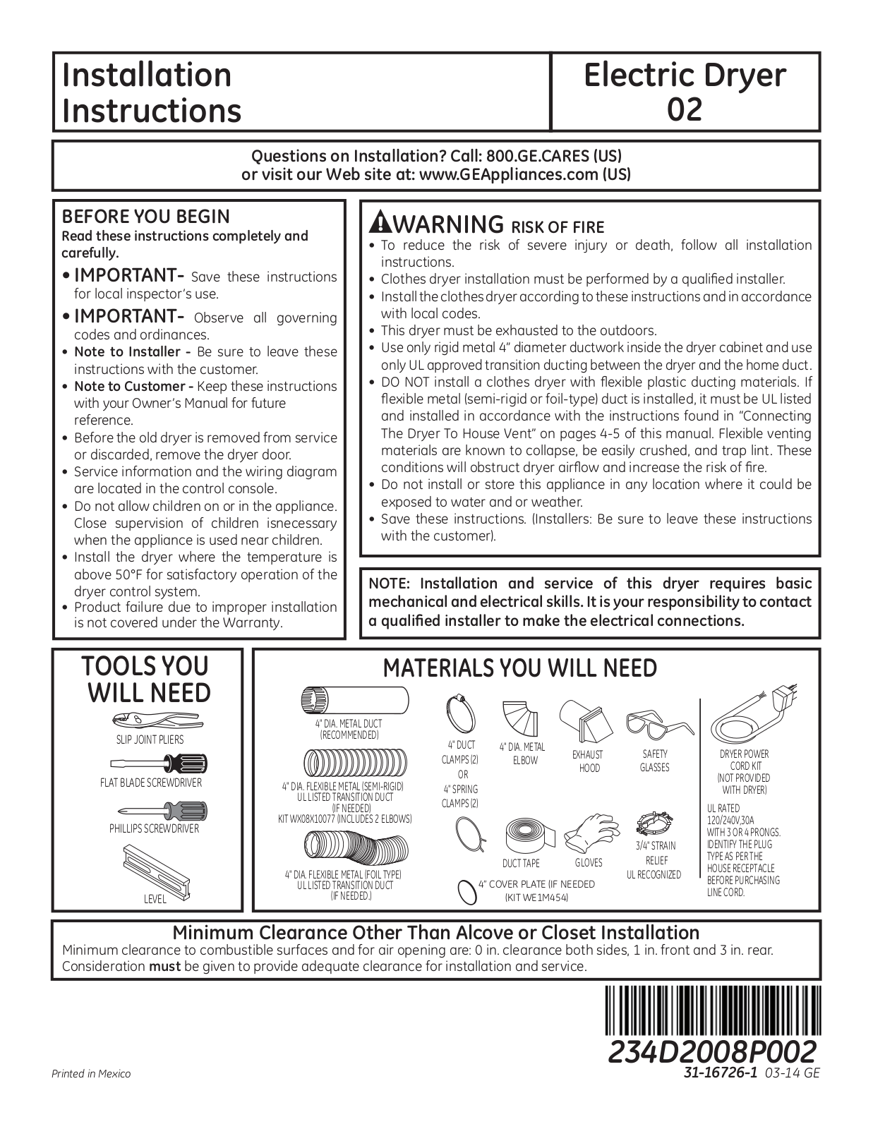 GE GFDN120EDWW User Manual