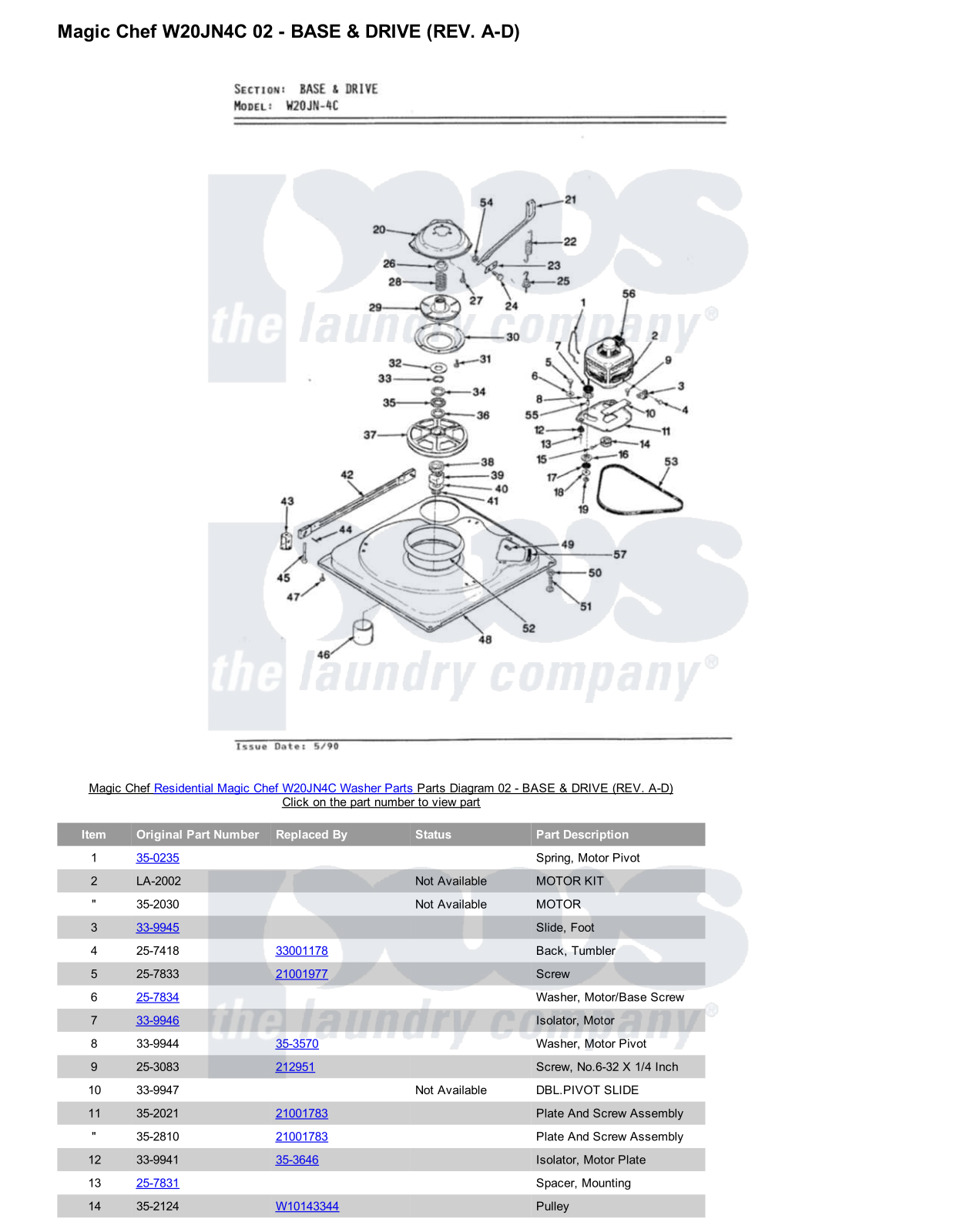 Magic Chef W20JN4C Parts Diagram