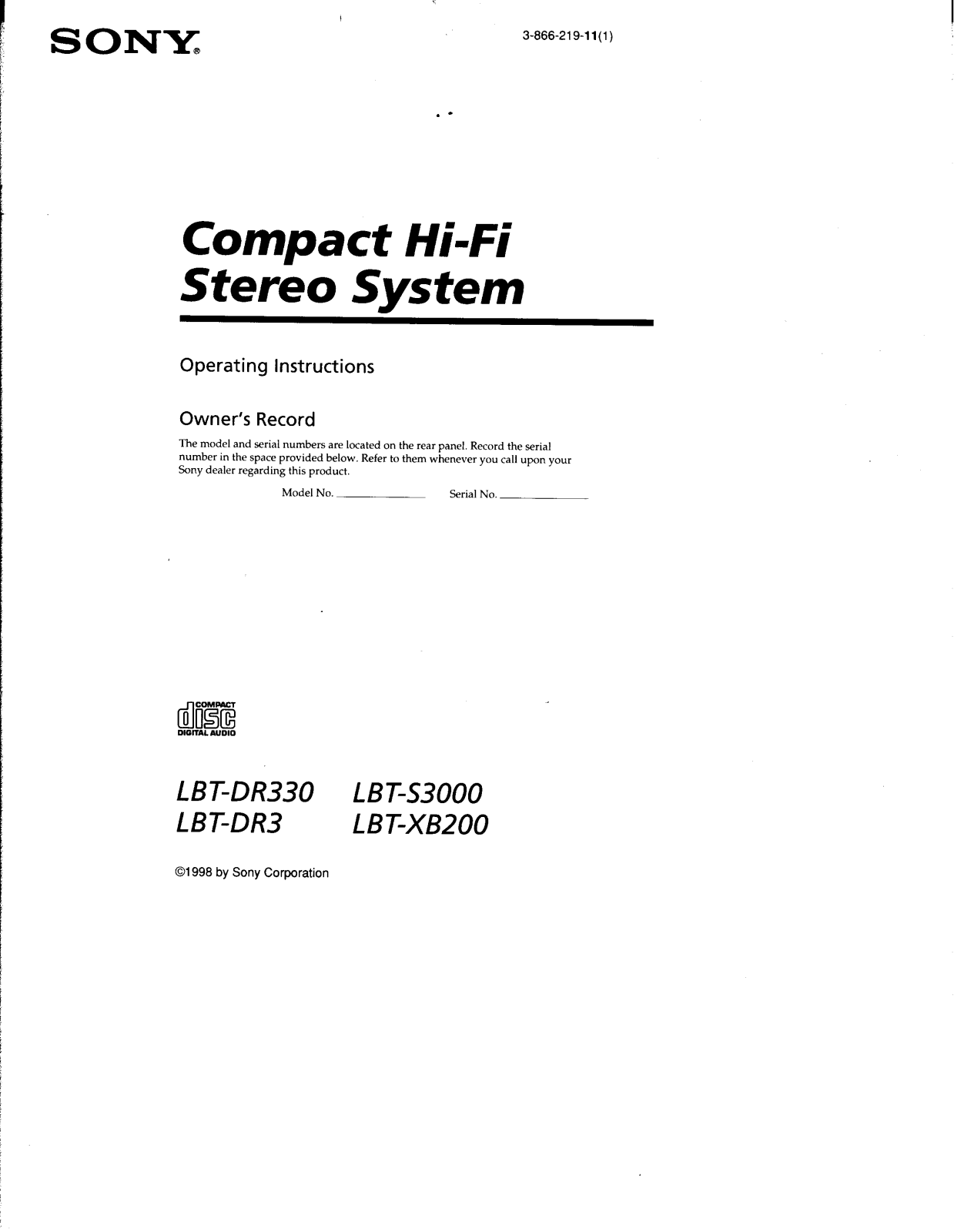 Sony lbt-dr330, lbt-dr3, lbt-xb200 Operating Instructions