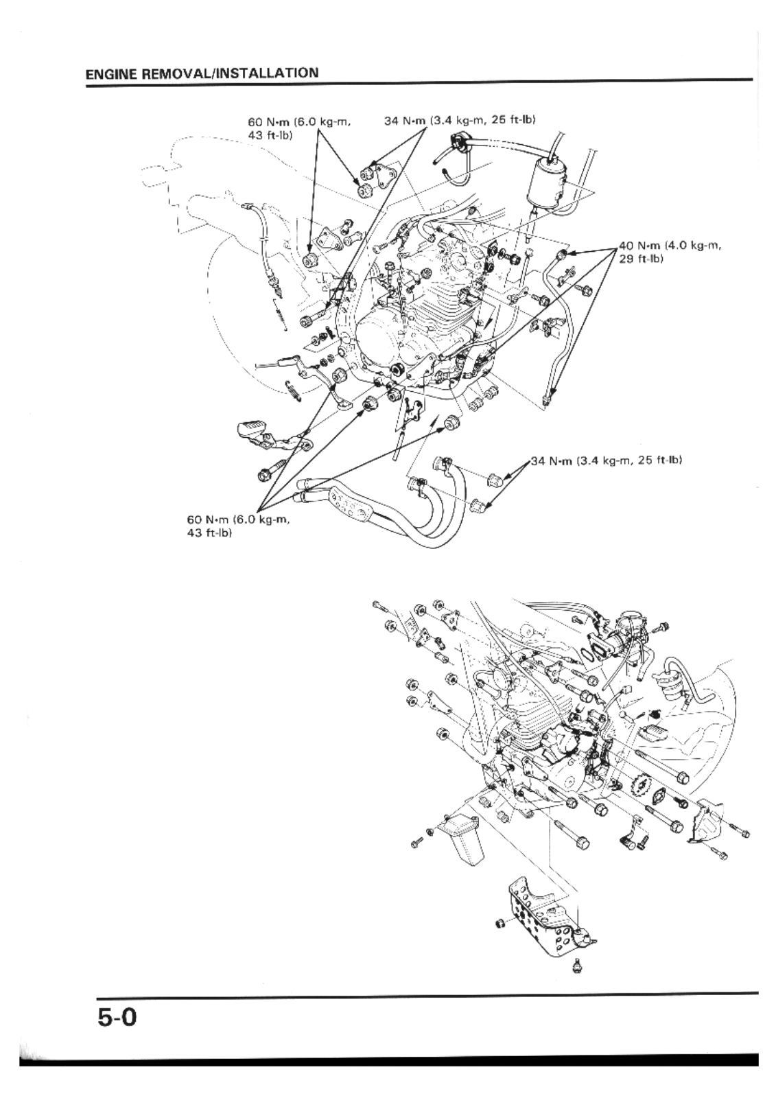 Honda 650 88-89, NX 650 88-89 Service Manual E Section  5 Engine removal  installation