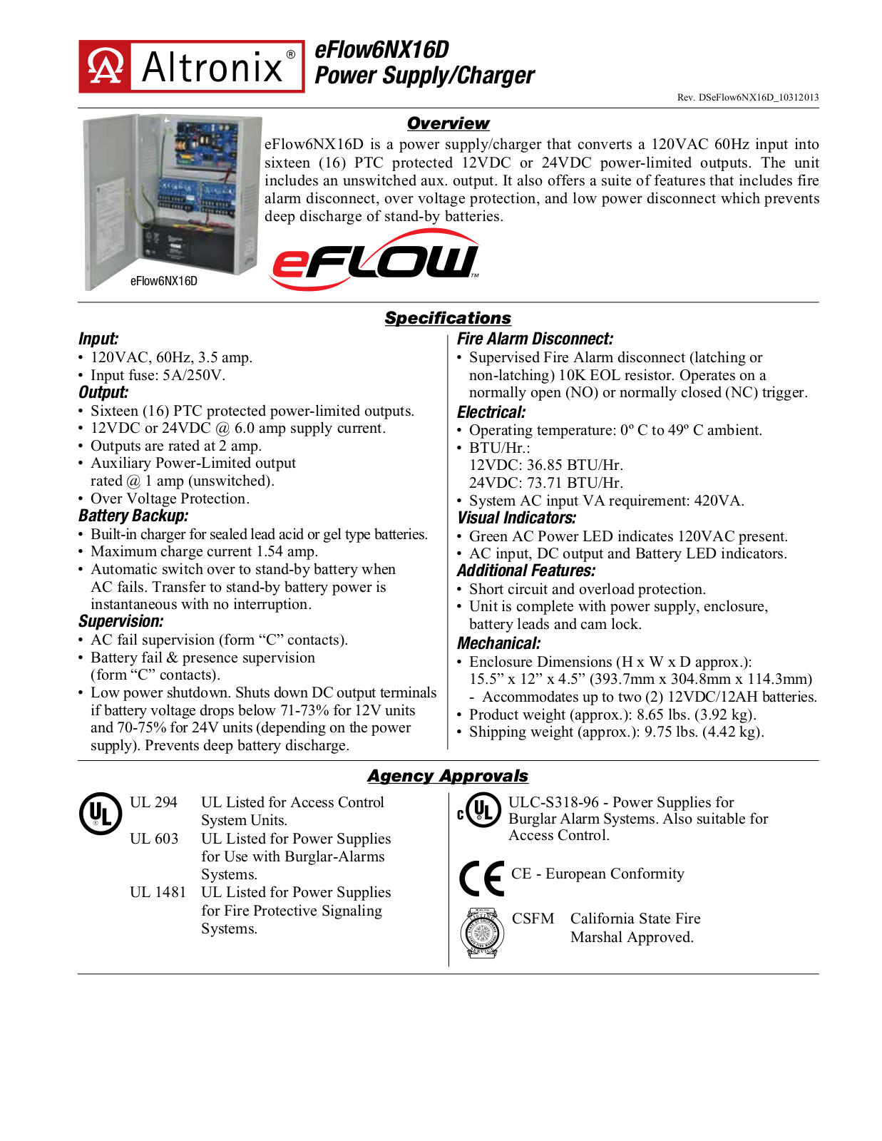 Altronix eFlow6NX16D Specsheet