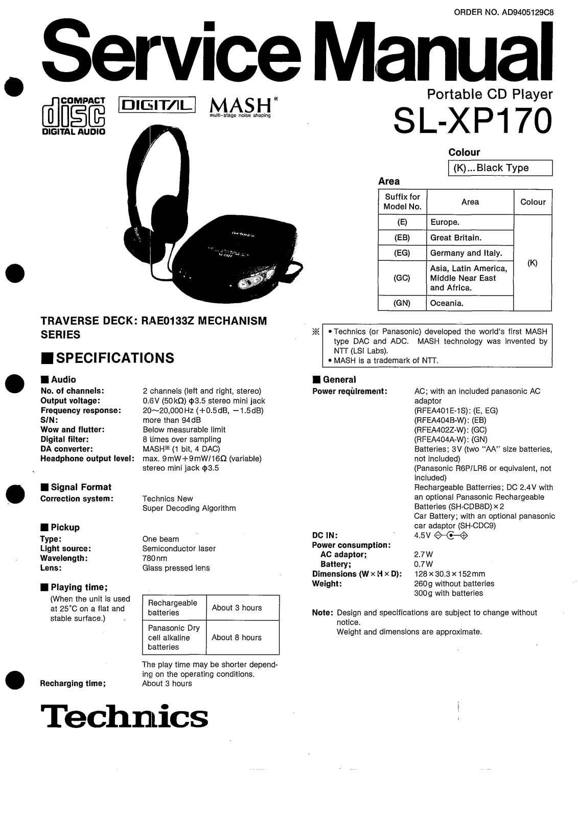 Technics SL-XP-170 Service Manual