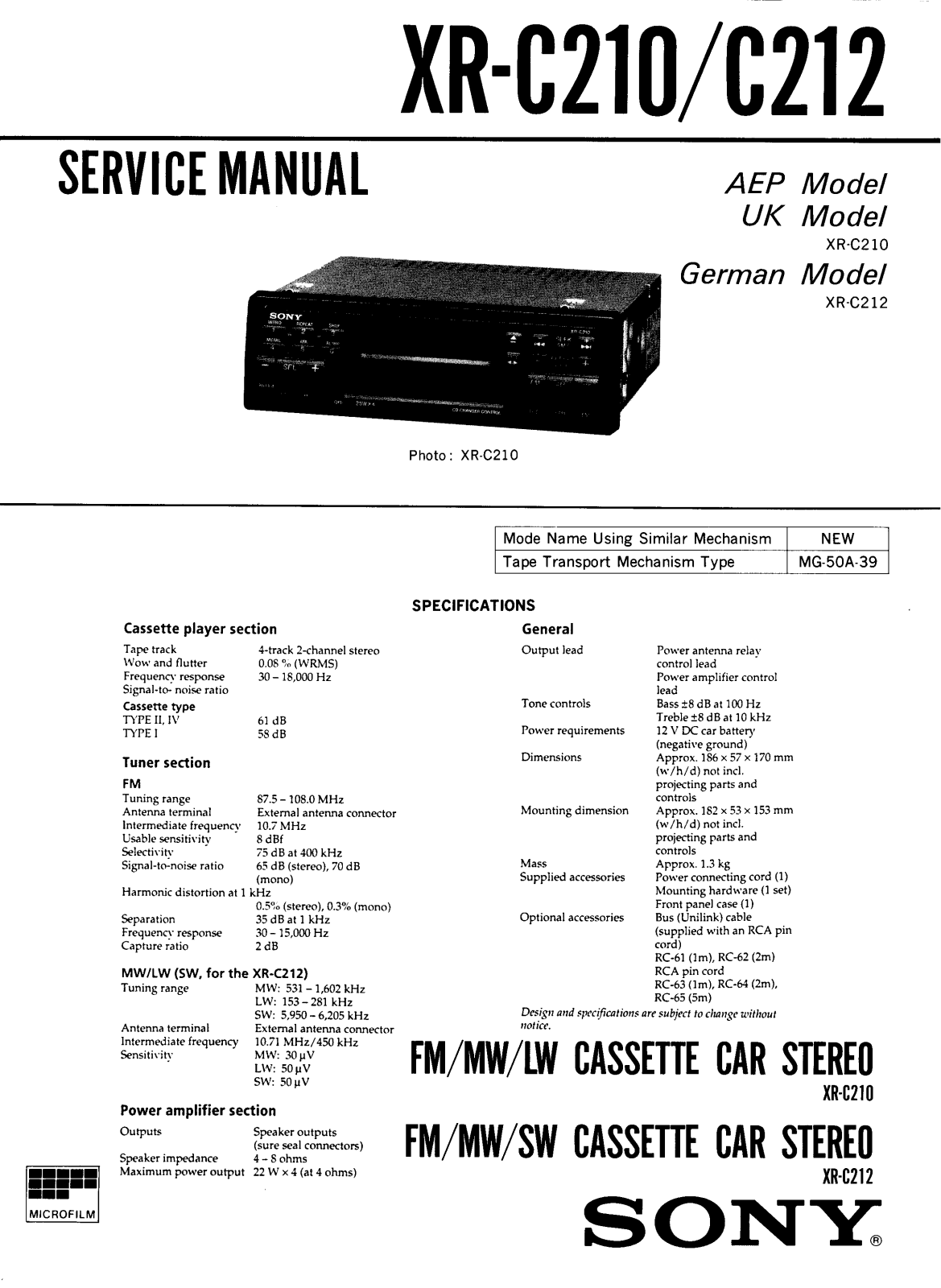 Sony XR-212 Service Manual