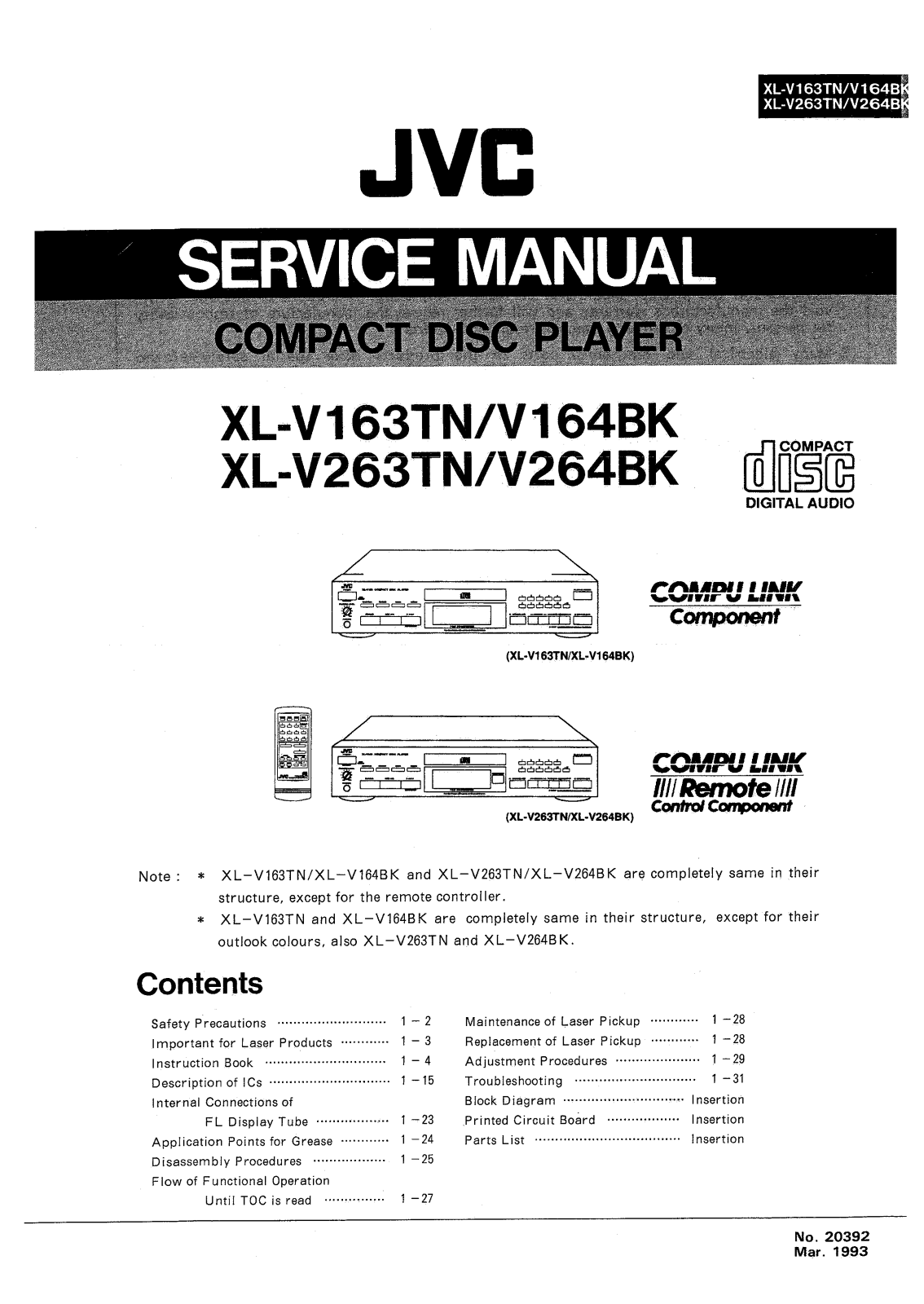 Jvc XL-V264-BK, XL-V263-TN, XL-V164-BK, XL-V163-TN Service Manual