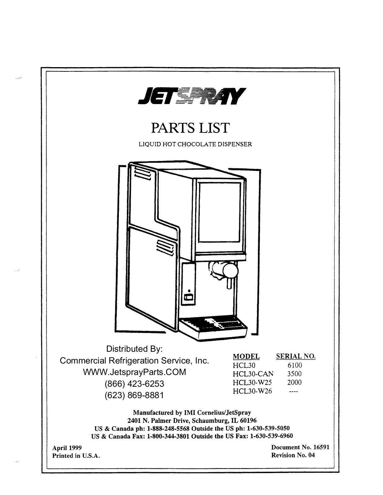 Jet Spray HCL30 Parts List