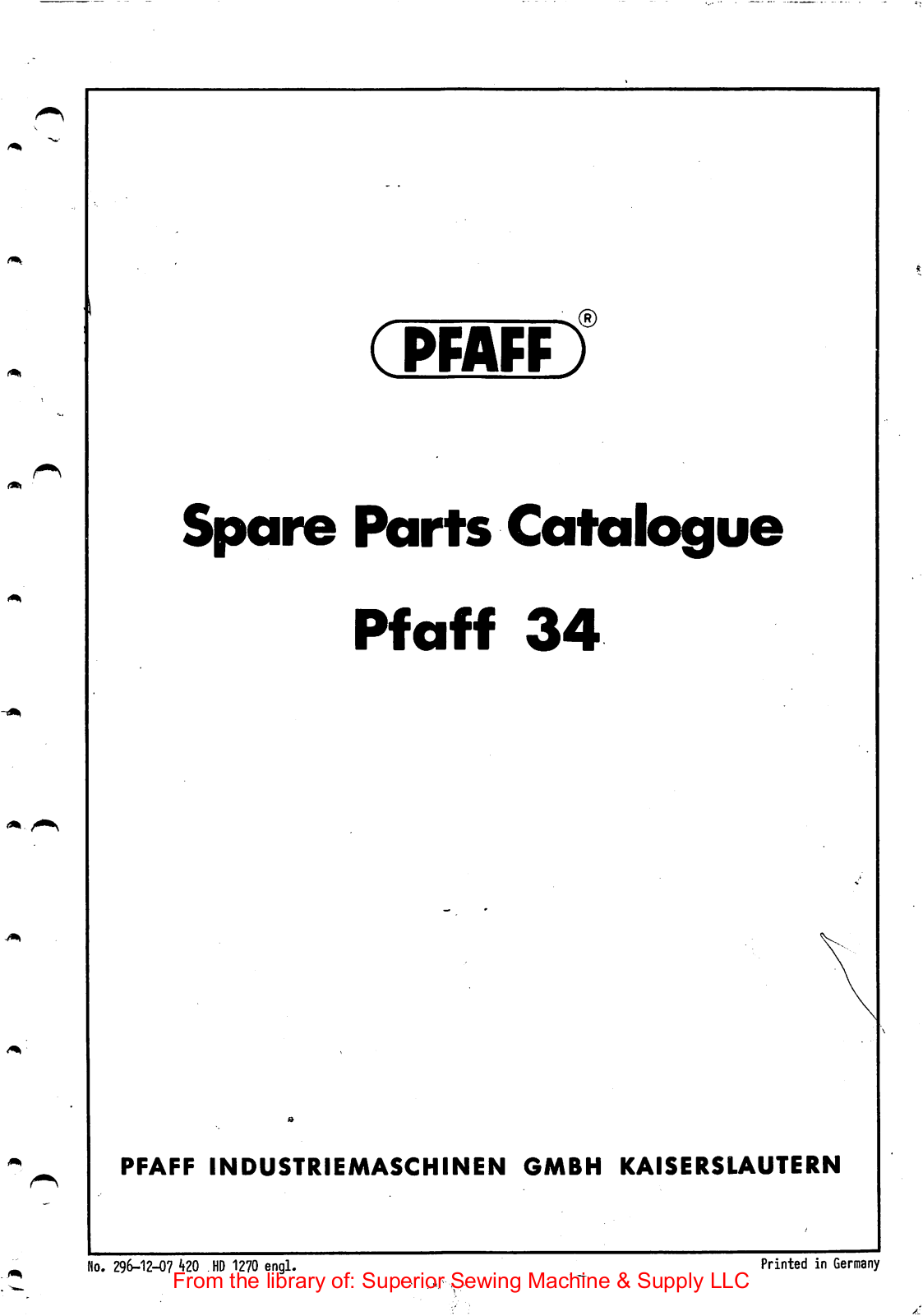 Pfaff 34 User Manual