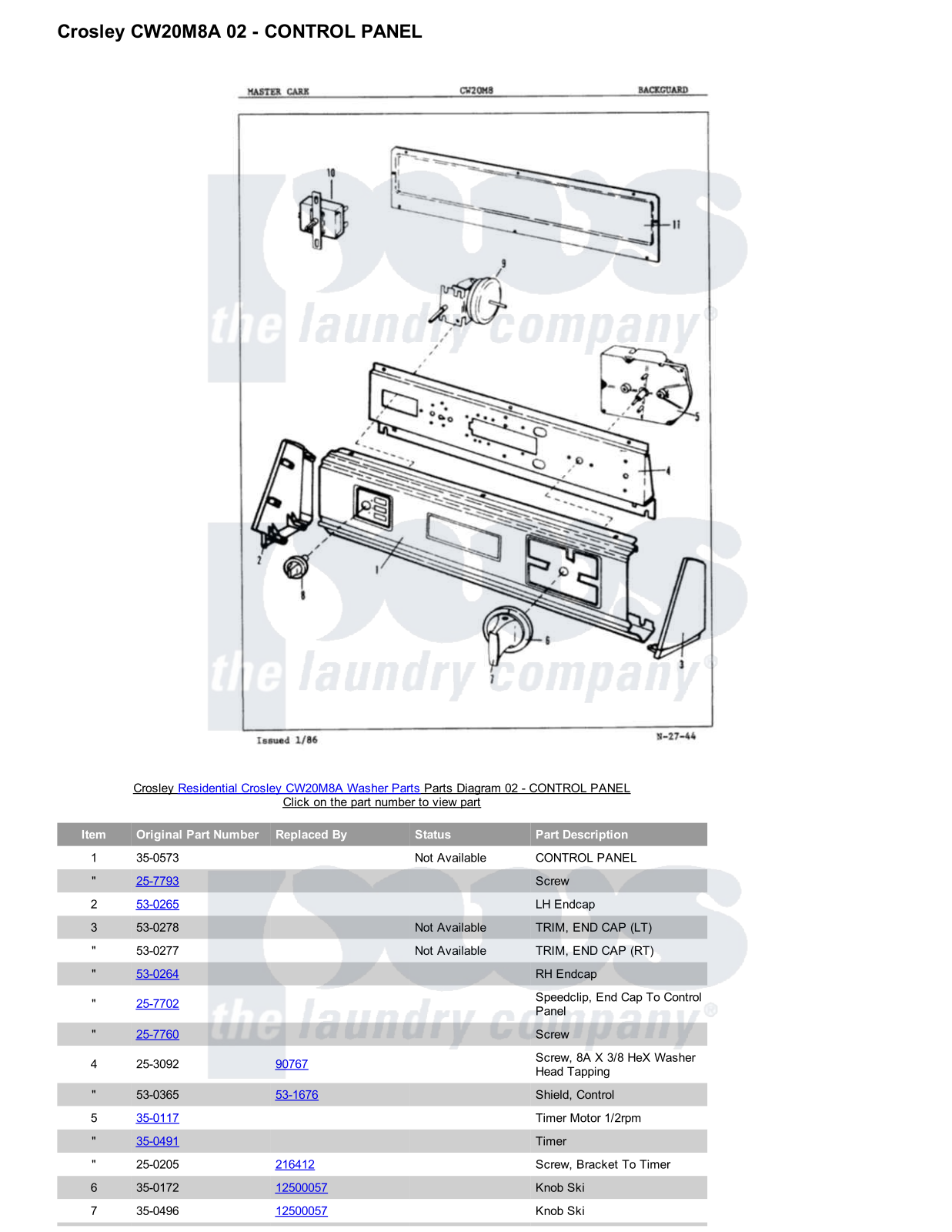 Crosley CW20M8A Parts Diagram