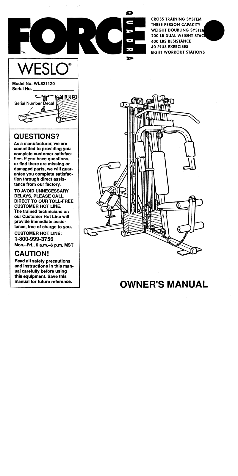 Weslo WL821120 Owner's Manual