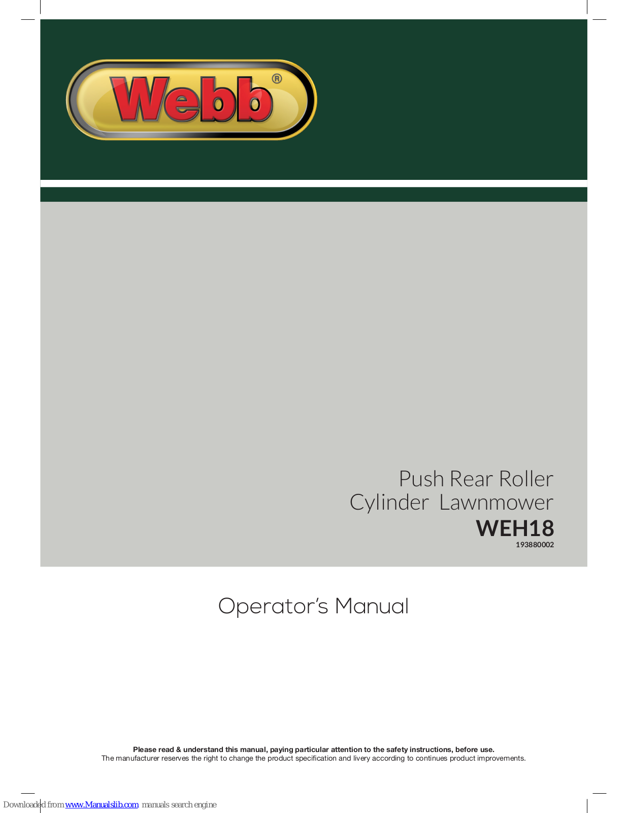 Webb WEH18 Operator's Manual - ManualMachine.com