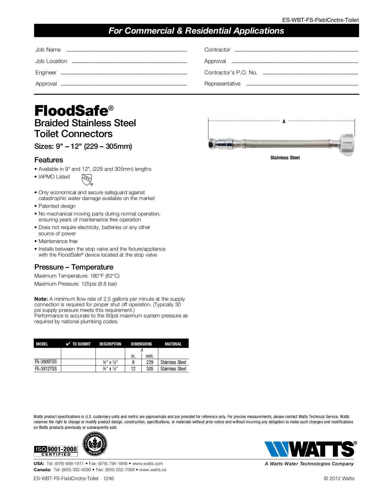 Watts FS-3812TSS User Manual