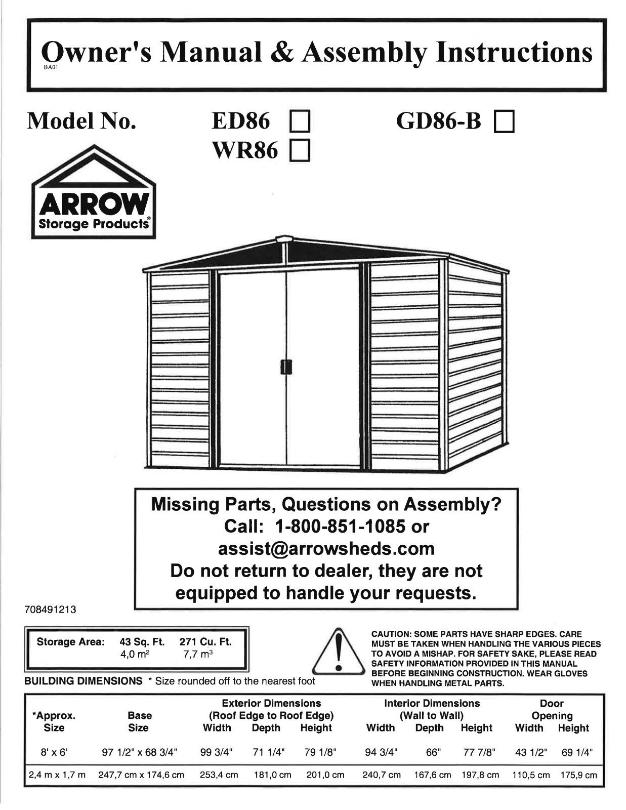 Arrow WR86, ED86, GD86-B User Manual