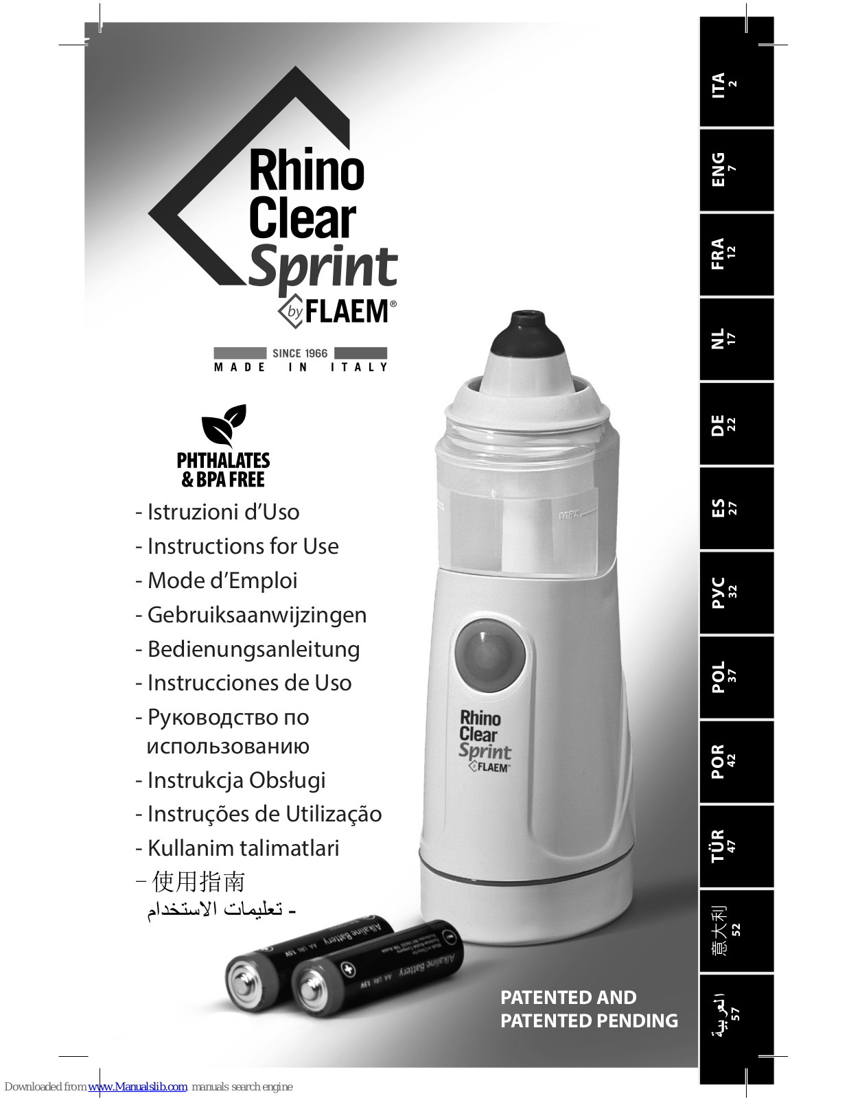 Flaem P0709EM, Rhino Clear Sprint Instructions For Use Manual