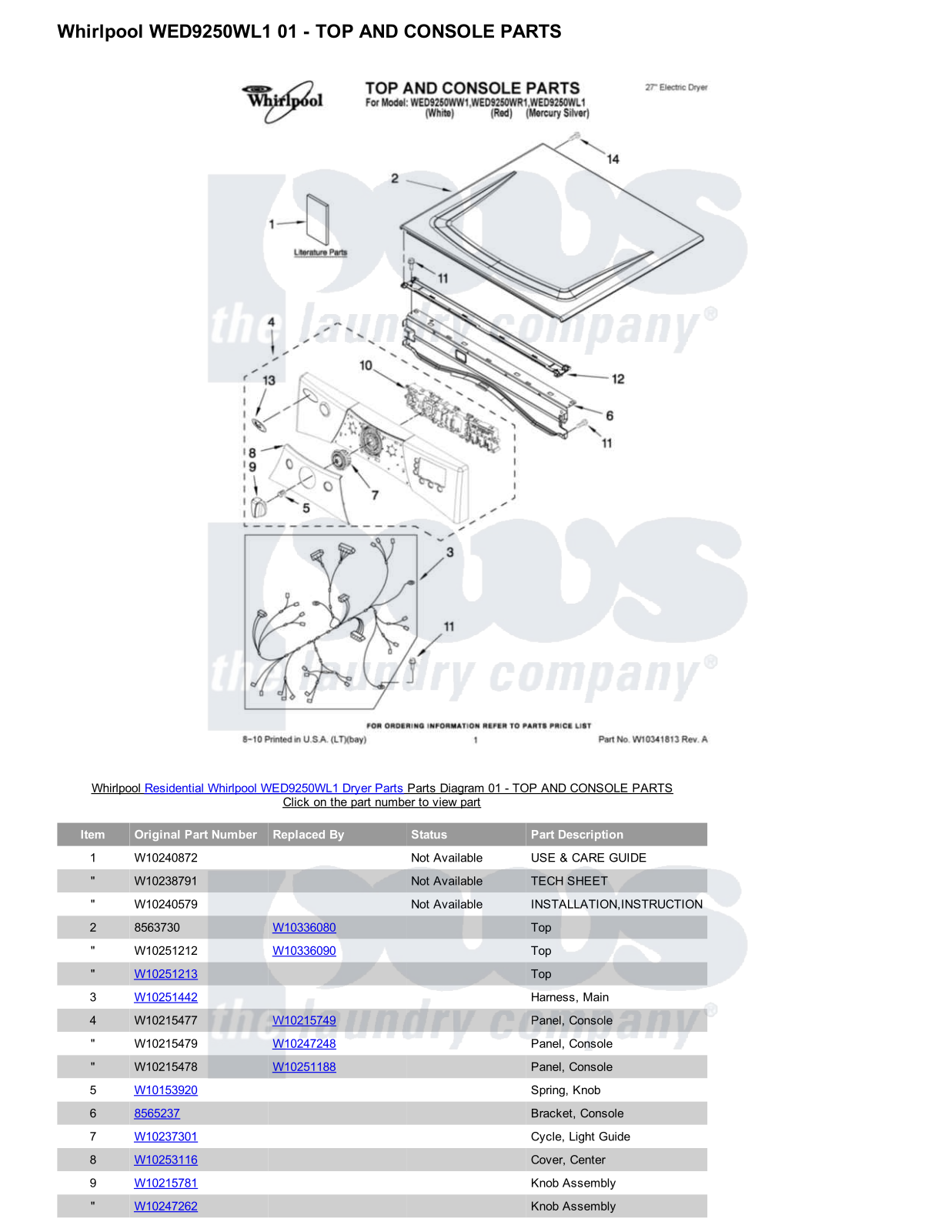 Whirlpool WED9250WL1 Parts Diagram