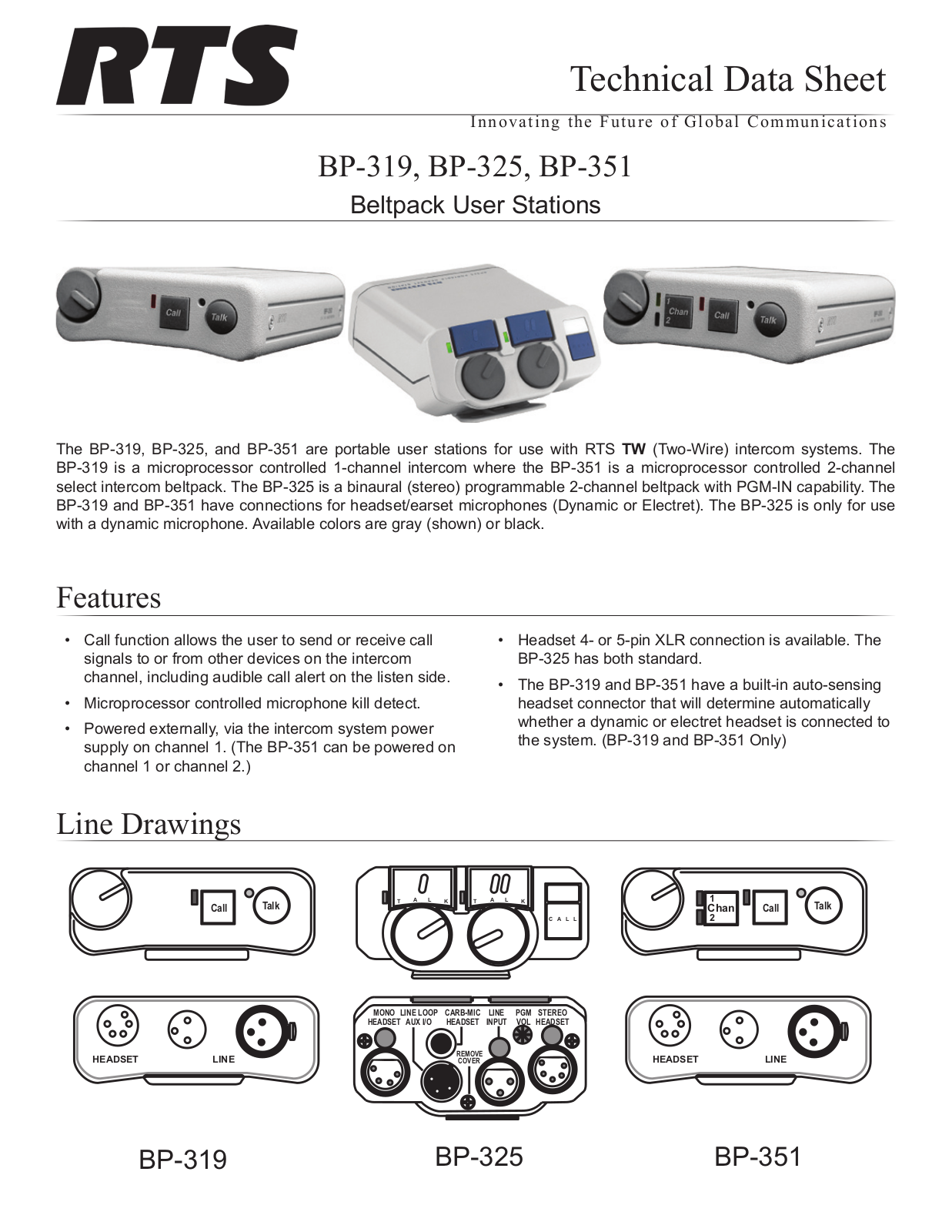 RTS BP-319, BP-325, BP-351 Datasheet