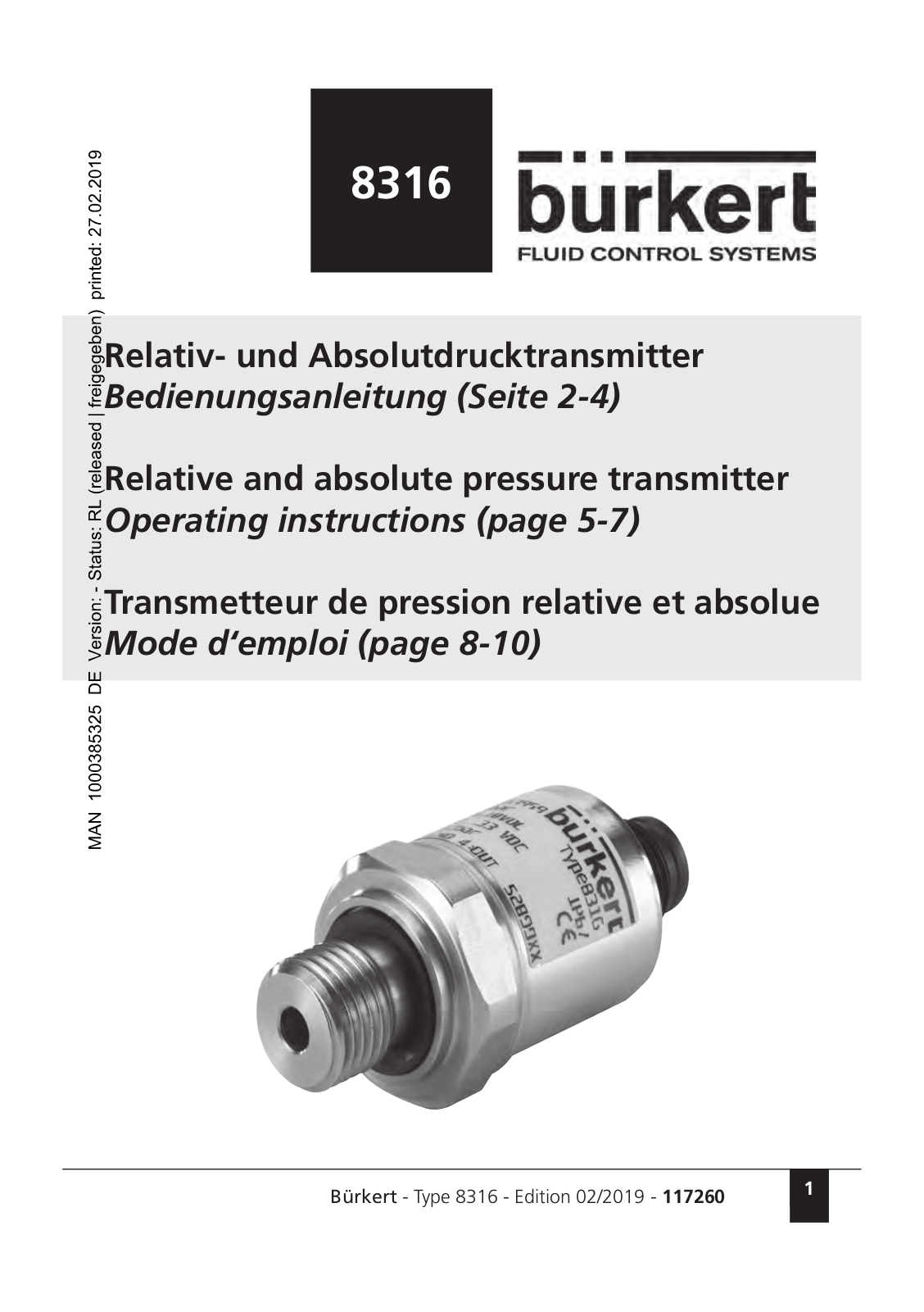 Burkert 8316 Operating Instructions Manual