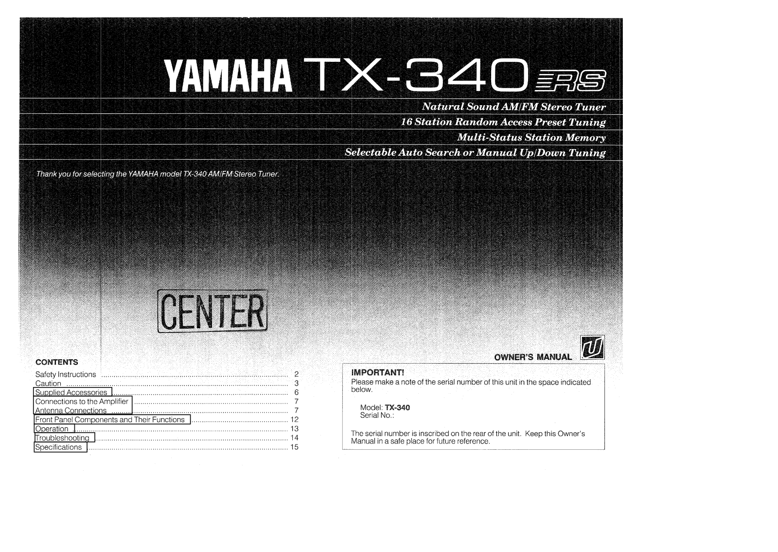 Yamaha TX-340 Owners manual