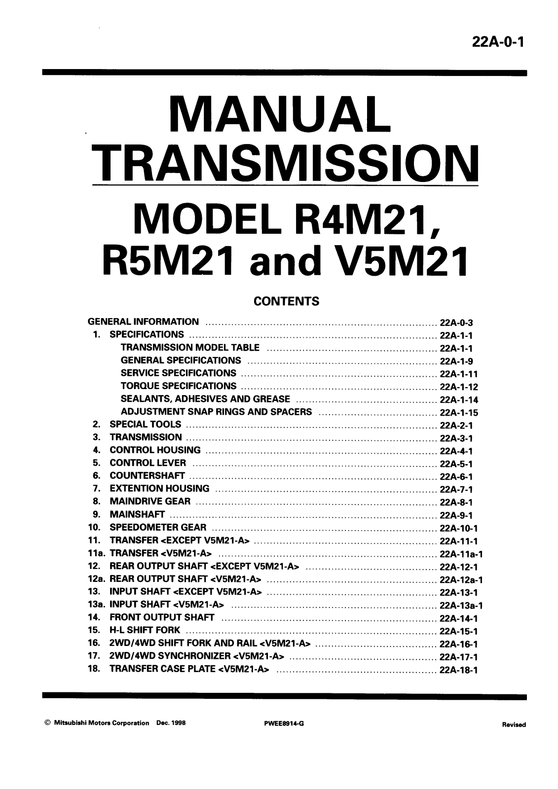 Mitsubishi R4M21, PWEE8914-ABCDEFGHI 22A, R5M21, V5M21 Service Manual