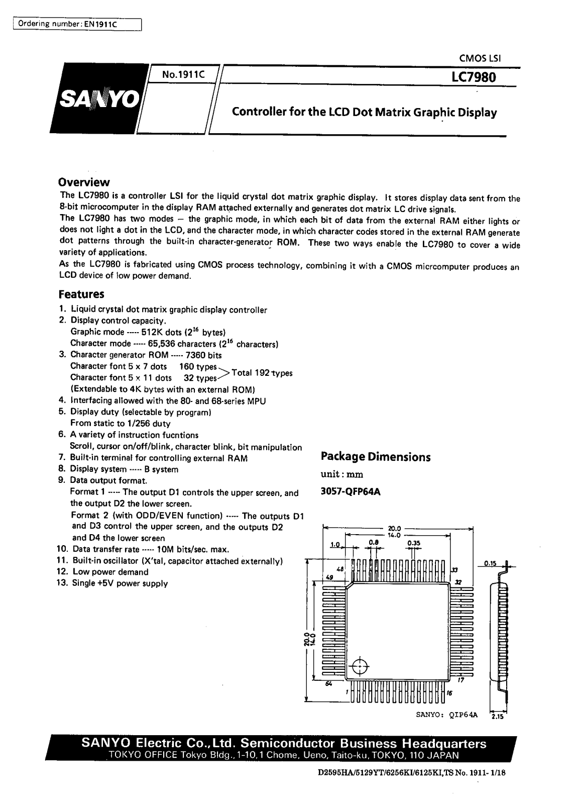 SANYO LC7980 Datasheet