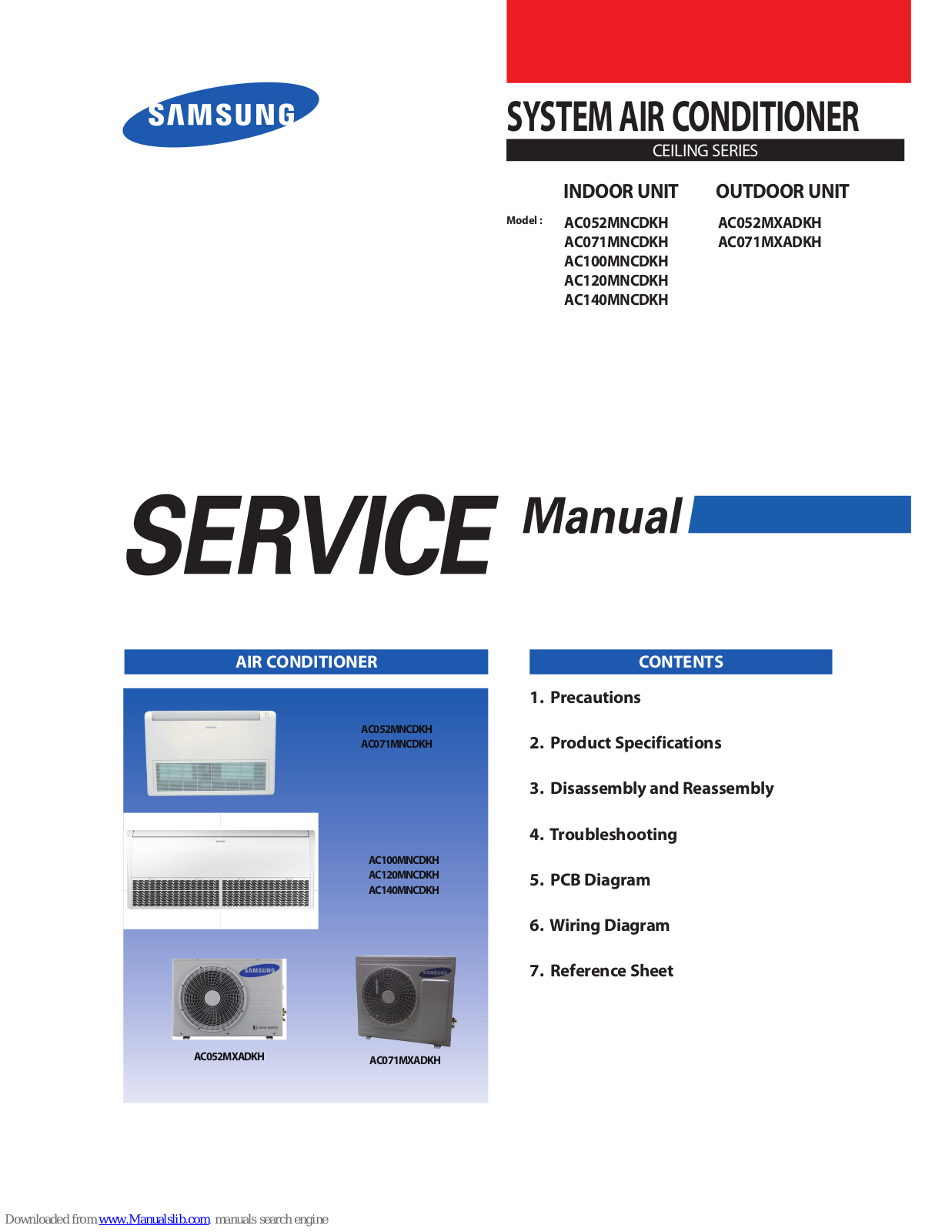 Samsung AC052MNCDKH, AC120MNCDKH, AC140MNCDKH, AC100MNCDKH, AC071MNCDKH Service Manual