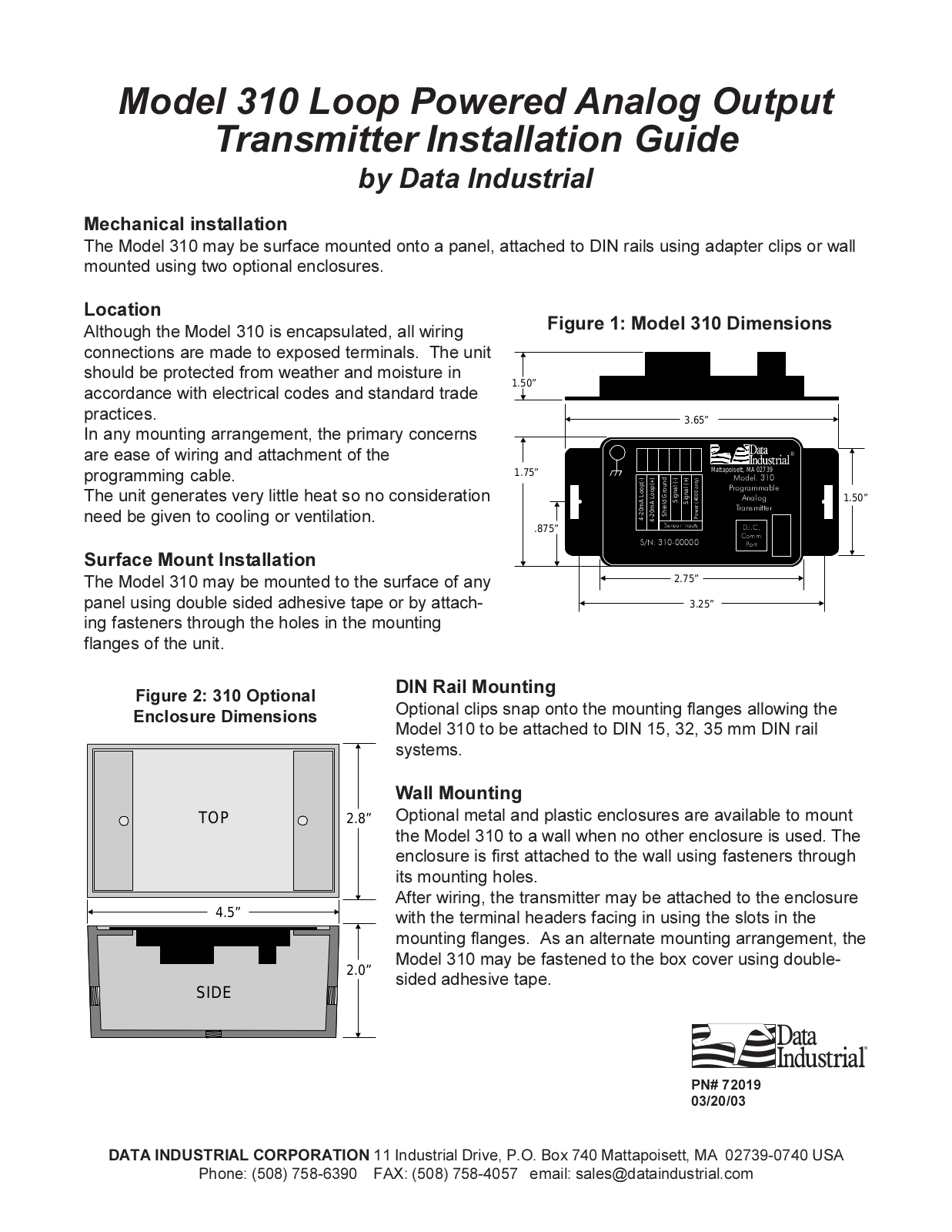 Veris Badger310 Installation Instructions