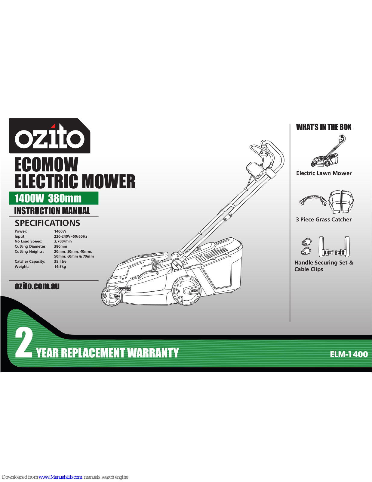 Ozito ECOMOW, ECOMOW ELM-1400 Instruction Manual