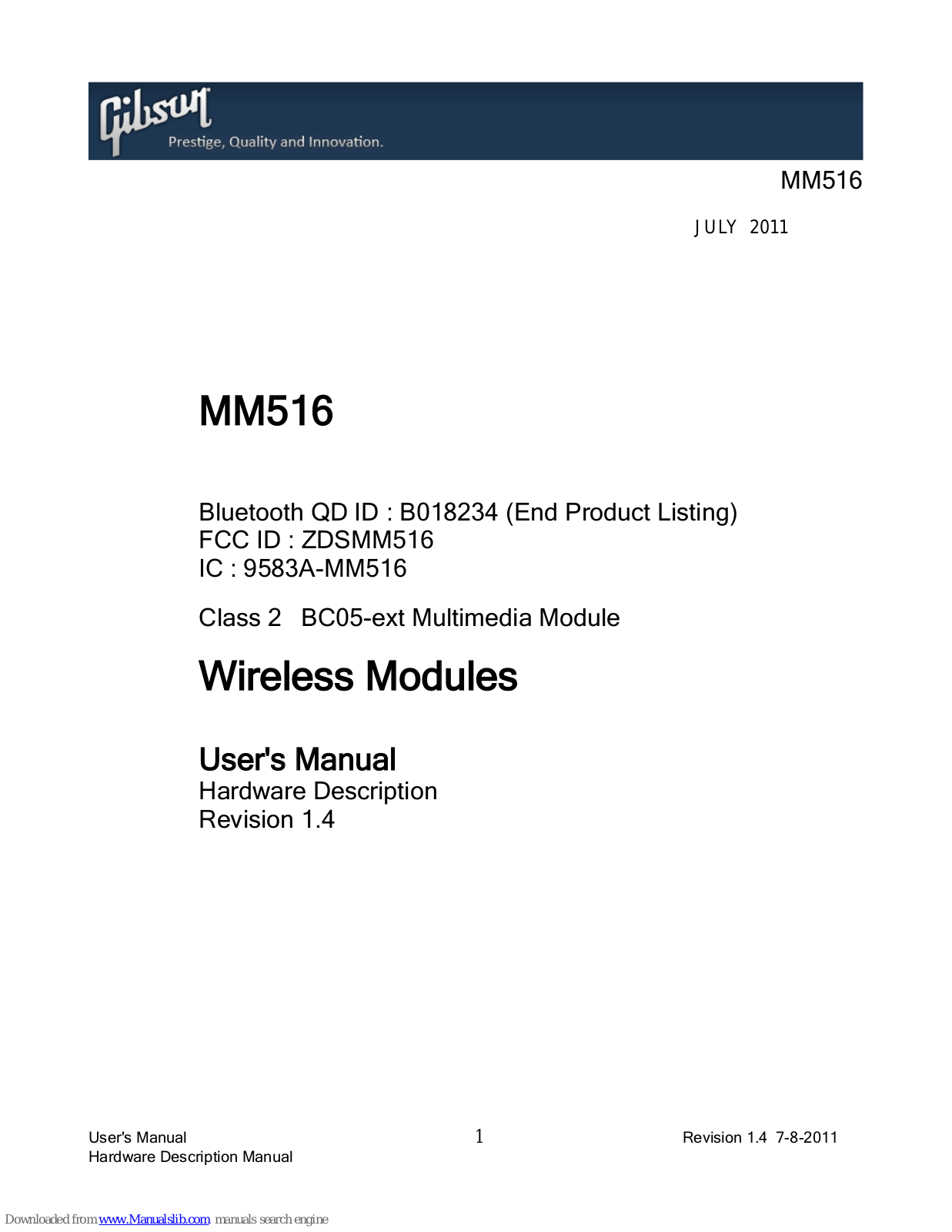 Gibson MM516 User Manual