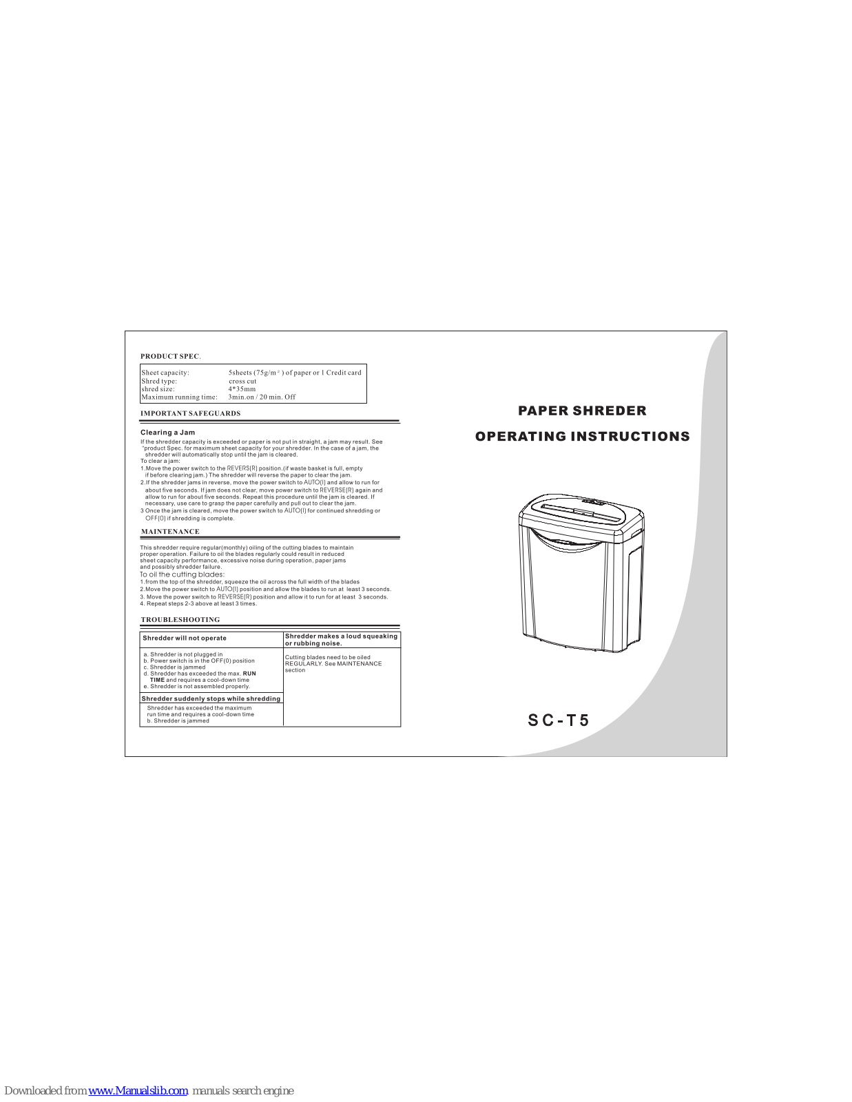 DSB SC-T5 Operating Instructions Manual