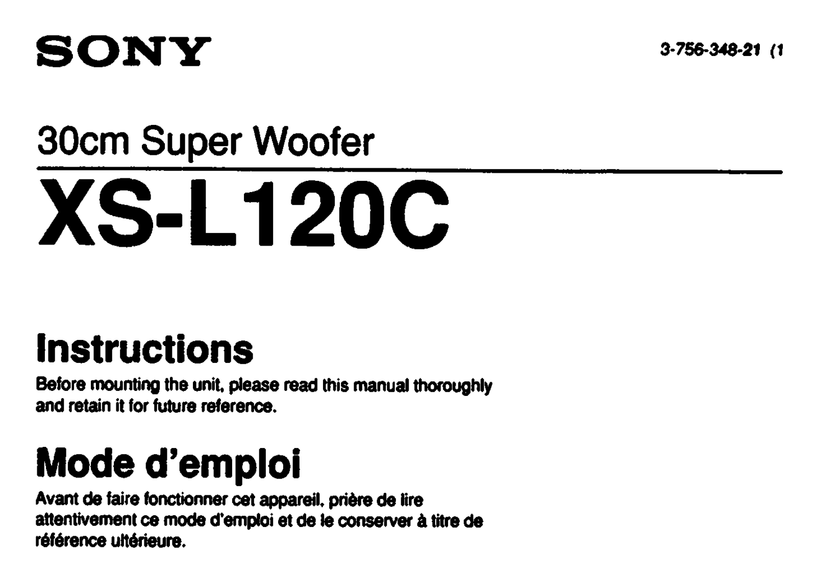Sony XS-L120C Instructions Manual