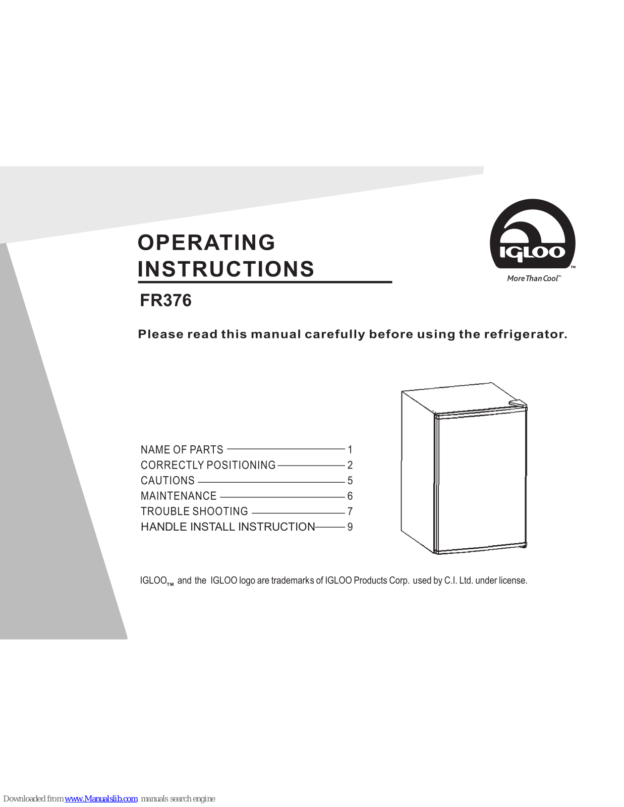 Igloo fr376 Operating Instructions Manual