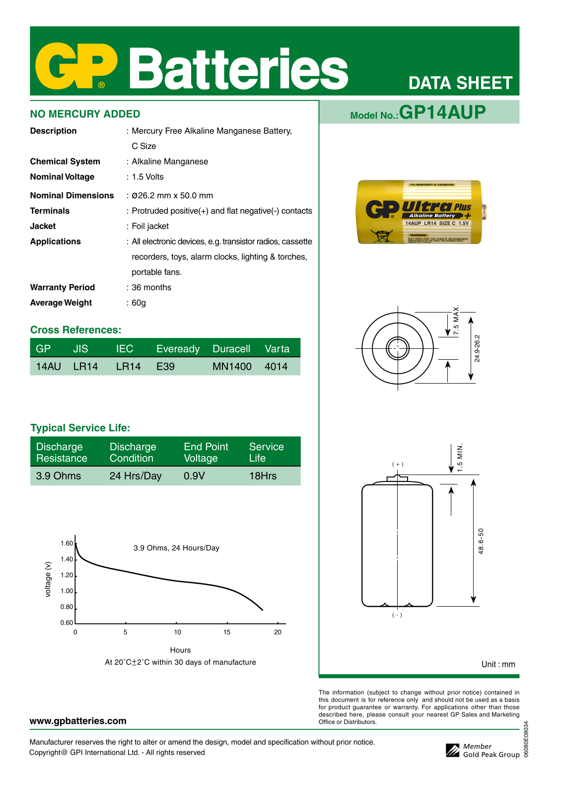 Gp batteries GP14AUP DATASHEET - ManualMachine.com