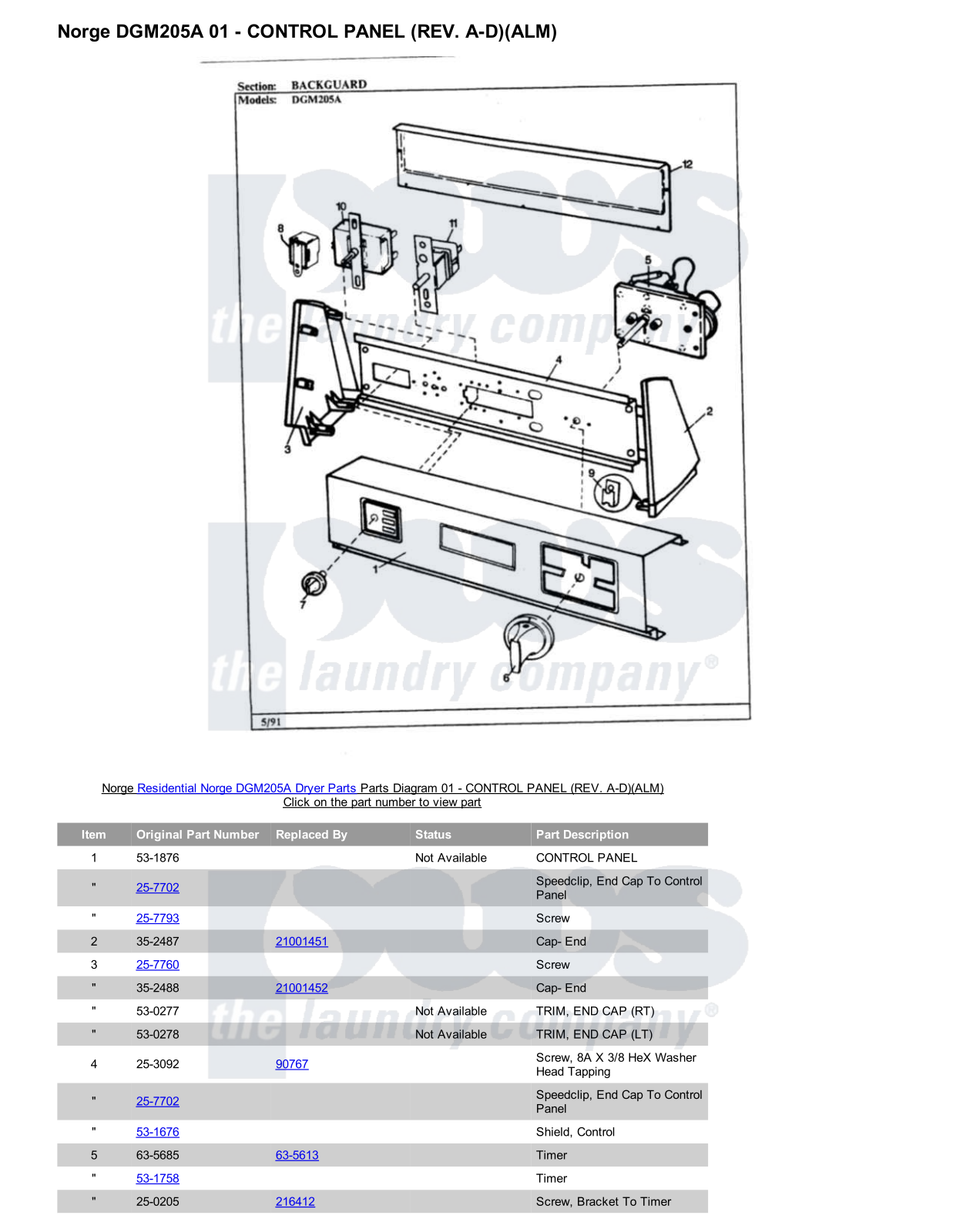 Norge DGM205A Parts Diagram