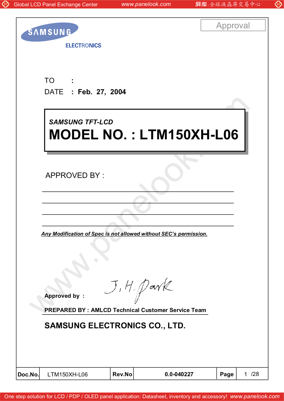 SAMSUNG LTM150XH-L06 Specification