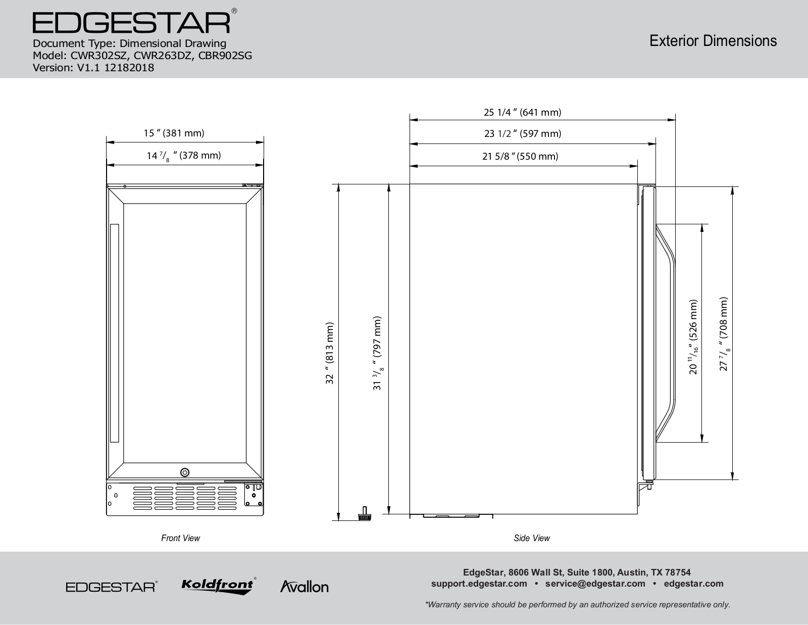 EdgeStar EGET1103 Dimensions - ManualMachine.com