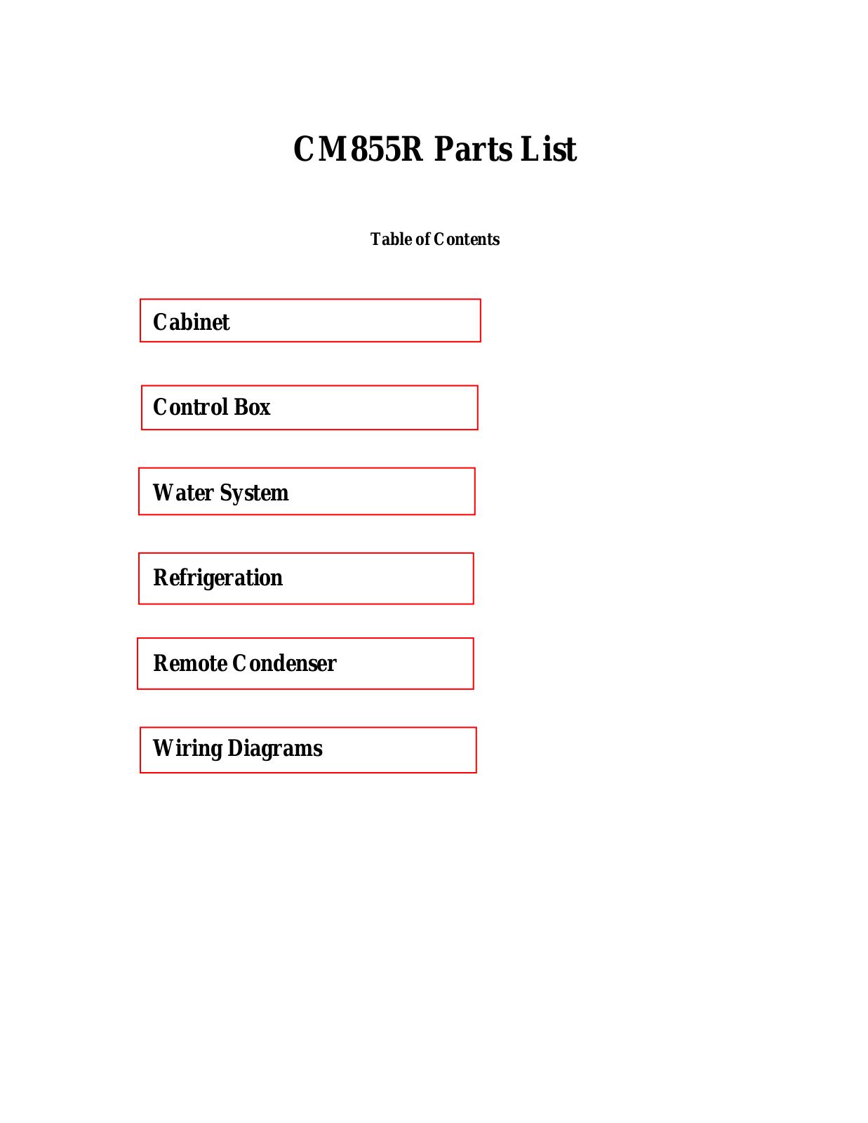 Scotsman CM855R Parts List