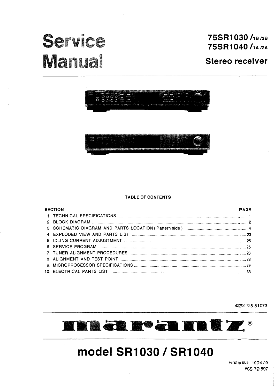 Marantz SR-1040, SR-1030 Service Manual