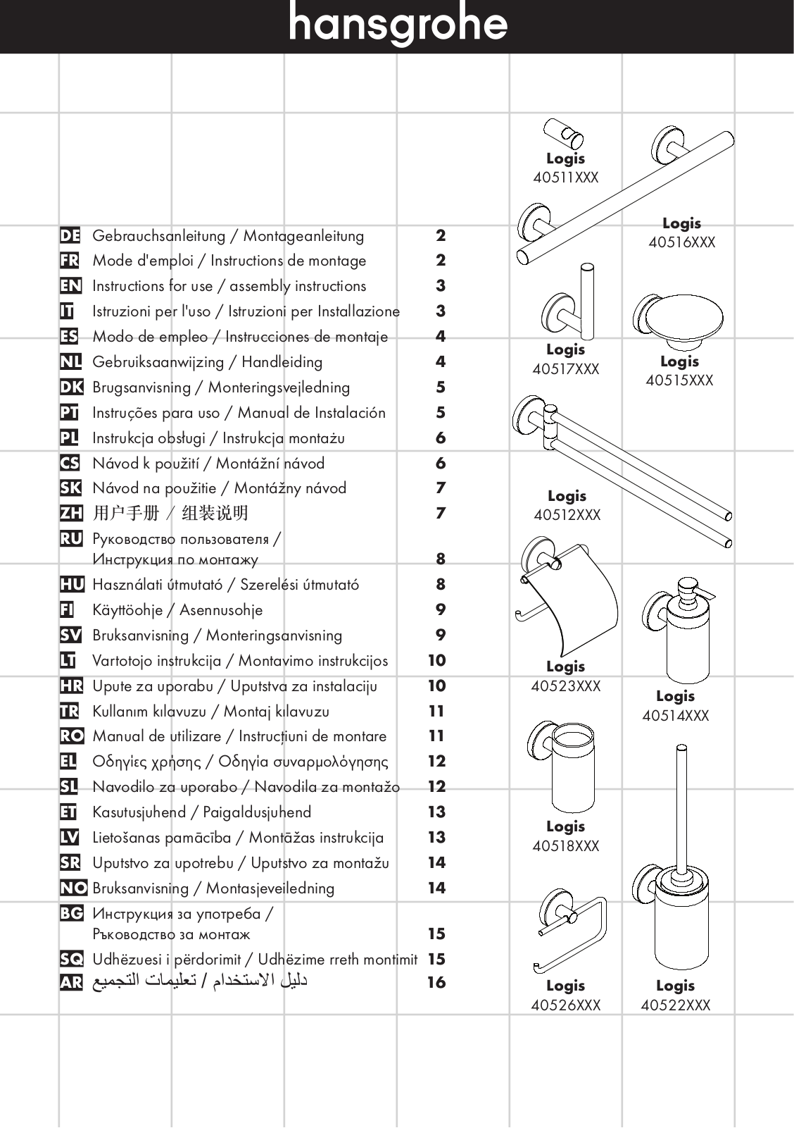 Hansgrohe 40518000, 40515000, 40514000 User Manual