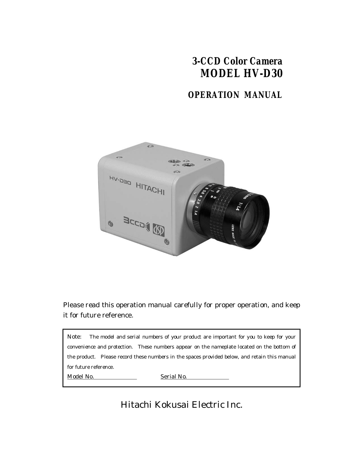 Hitachi HV-D30 User Manual