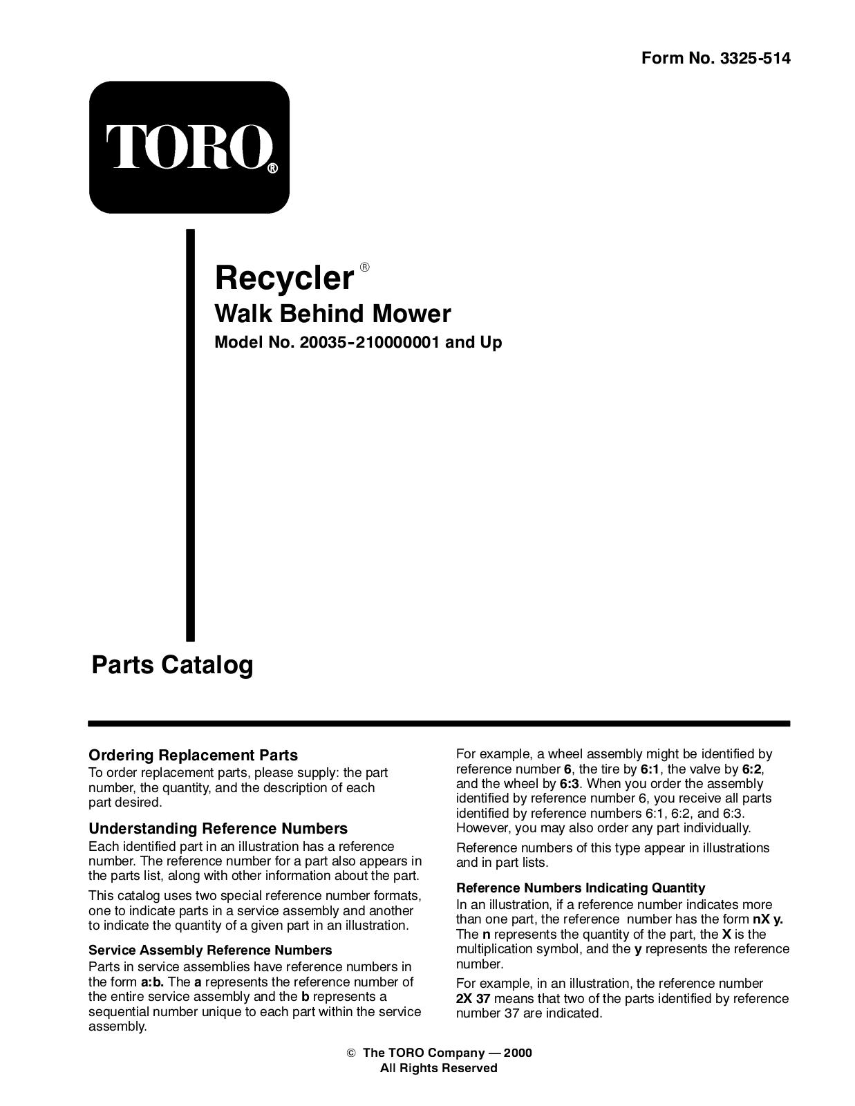 Toro 20035 Parts Catalogue