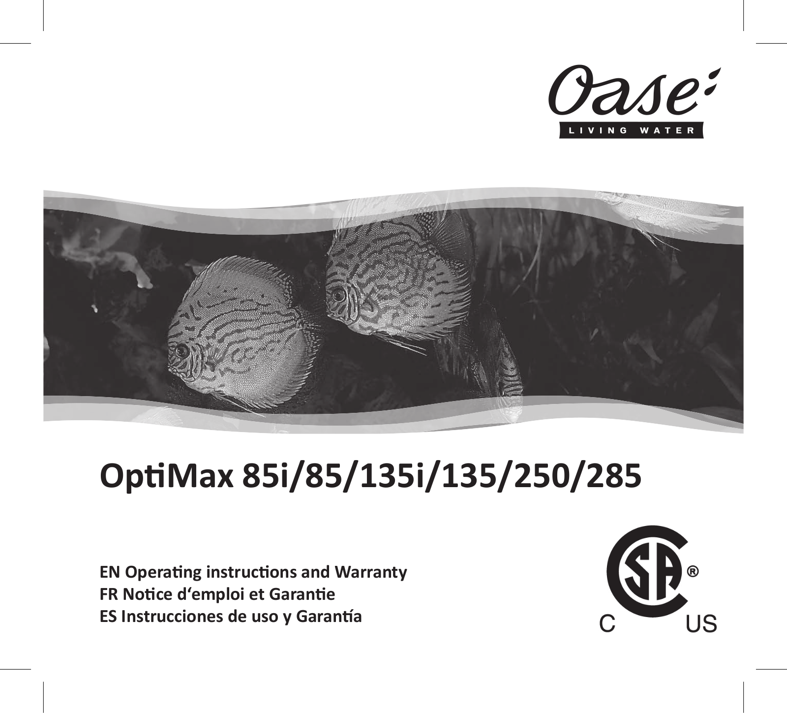 Oase OptiMax 85i, OptiMax 85, OptiMax 250, OptiMax 285, OptiMax 135 Operating Instructions Manual