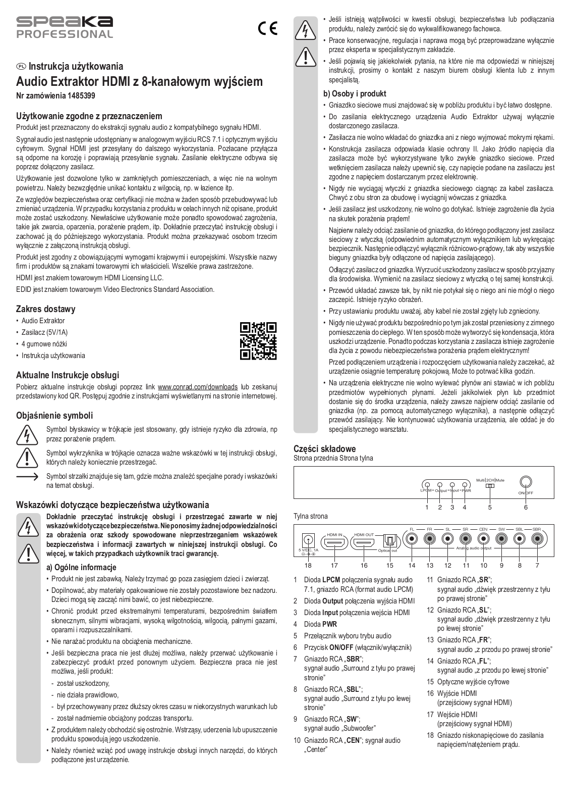 SpeaKa Professional 1485399 Instructions