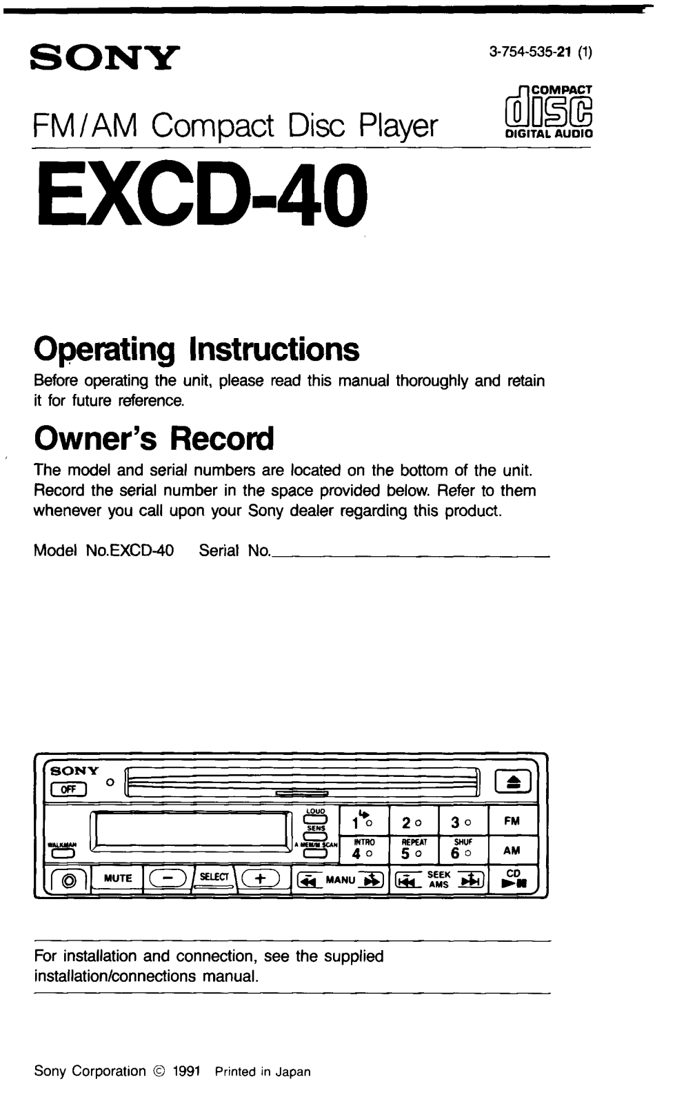 Sony EXCD40 Operating Manual